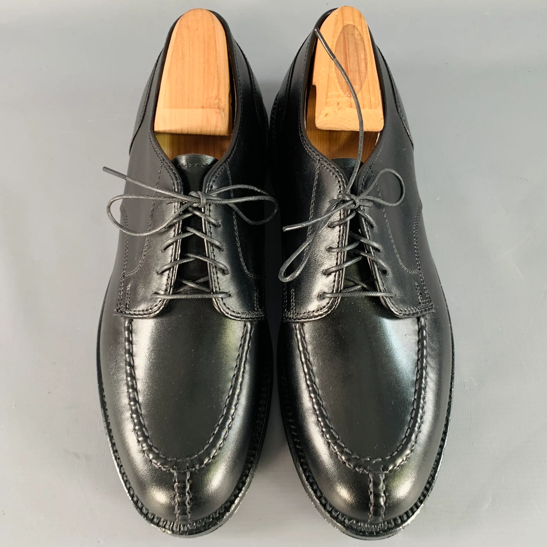 ALDEN Size 7 Norwegian HS Blucher Black Calfskin Leather Split Toe Derby Lace-Up Shoes - Image 4