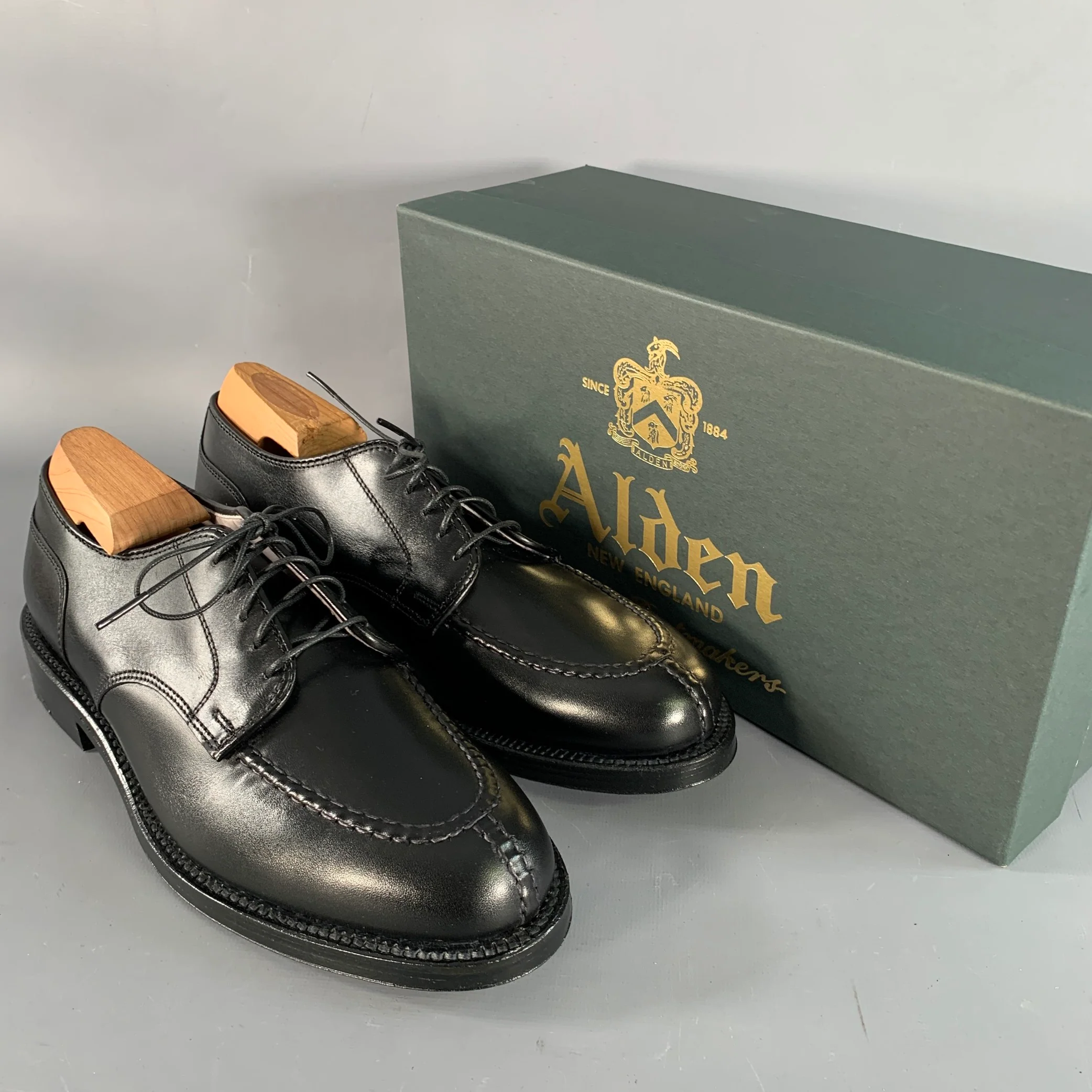 ALDEN Size 7 Norwegian HS Blucher Black Calfskin Leather Split Toe Derby Lace-Up Shoes - Image 8