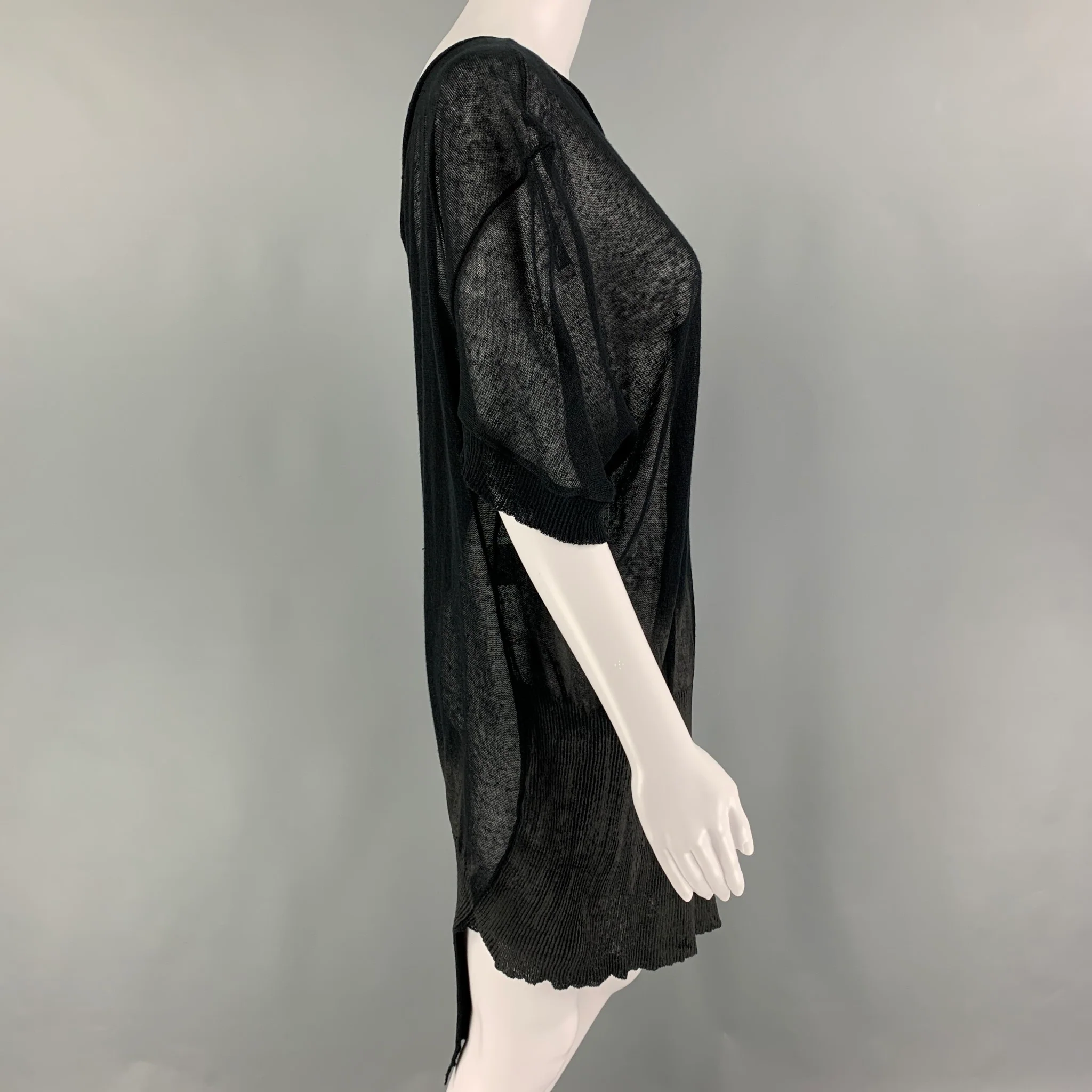 ALESSANDRO Size 6 Black & Charcoal Linen Cotton Tunic Dress - Image 3