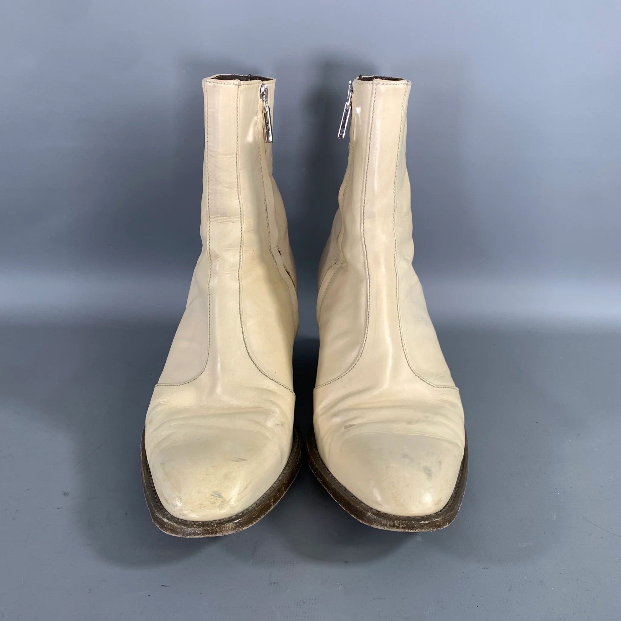 ALESSANDRO VASINI Size 9 Cream Leather Chelsea Boots - Image 4