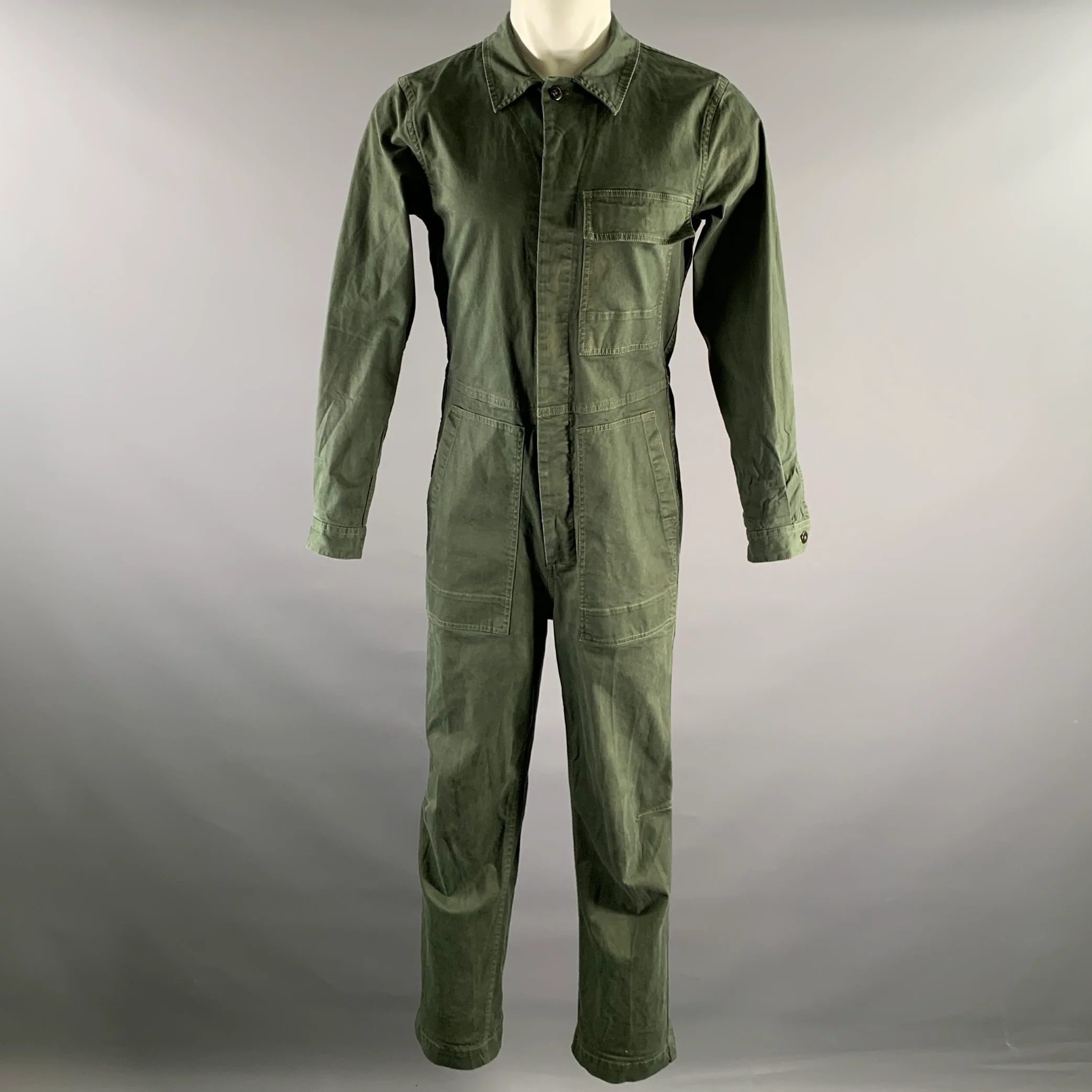 ALEX MILL Size XS Green Olive Contrast Stitch Cotton Blend Jumpsuits & Overalls