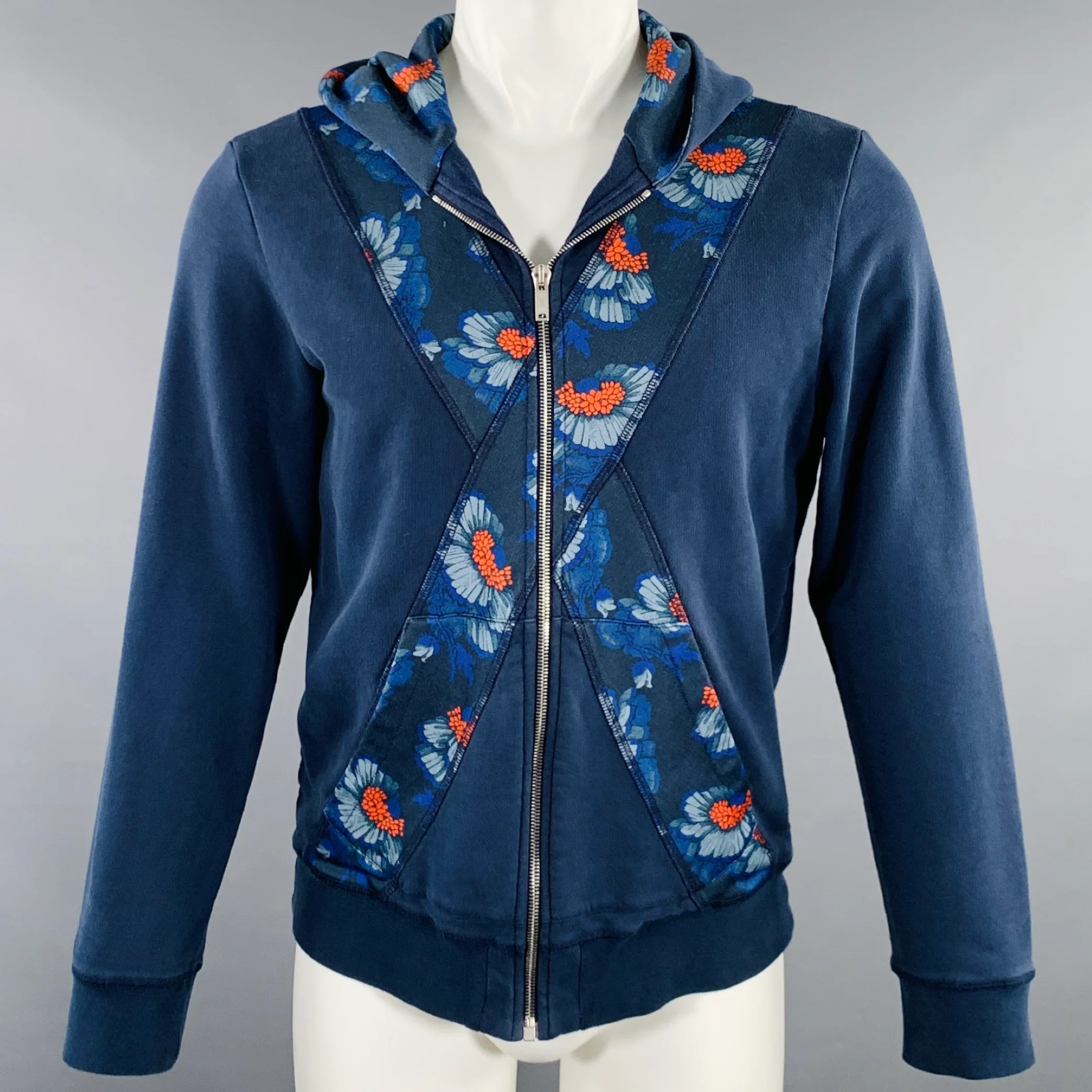 ALEXANDER MCQUEEN 2015 Size M Blue Red Print Cotton Hooded Sweatshirt