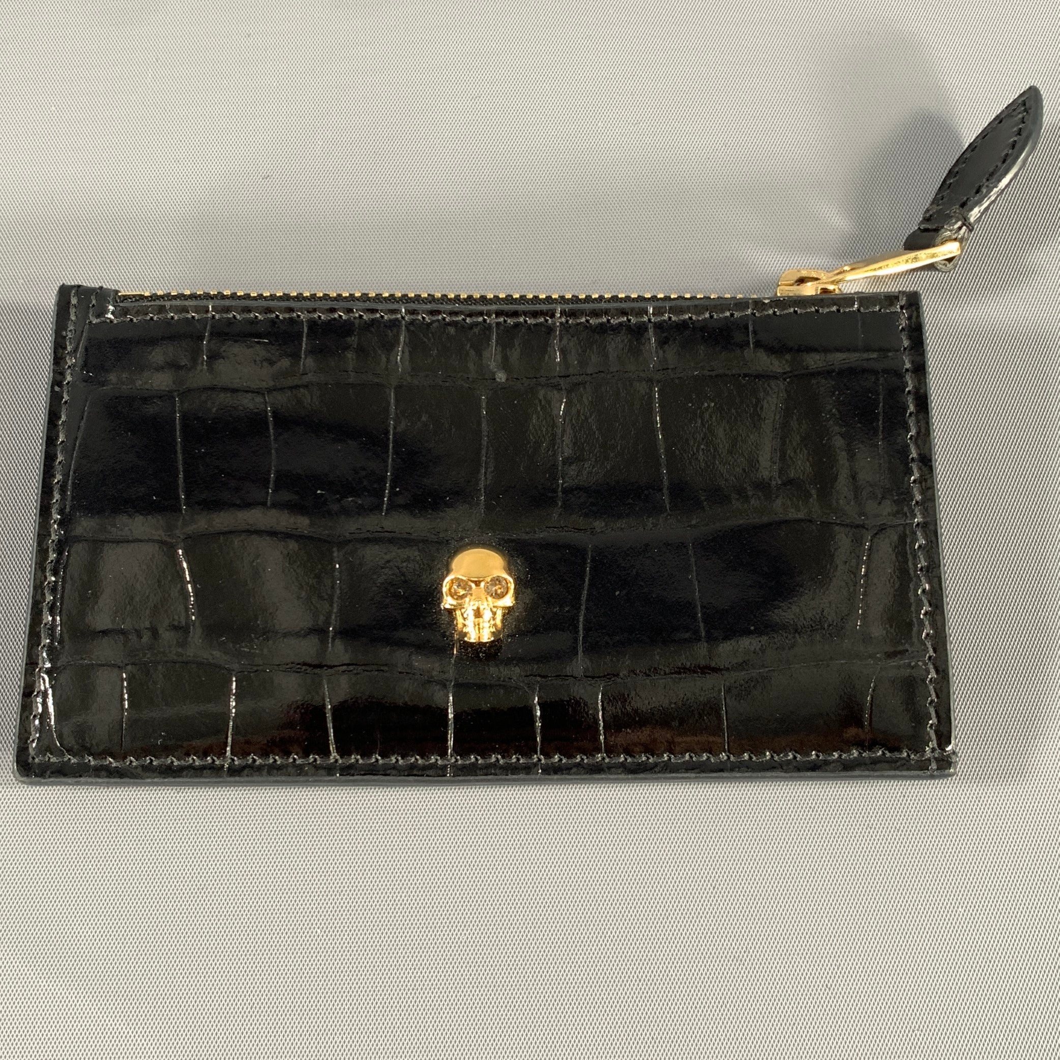 ALEXANDER MCQUEEN Black Gold Croc Embossed Wallet