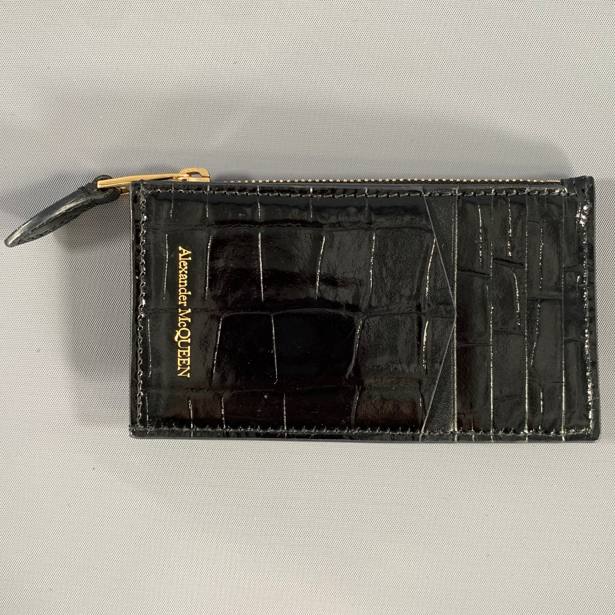 ALEXANDER MCQUEEN Black Gold Croc Embossed Wallet - Image 2