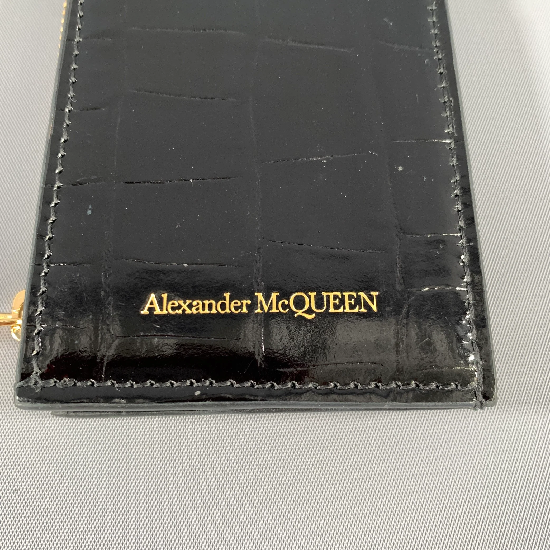 ALEXANDER MCQUEEN Black Gold Croc Embossed Wallet - Image 3