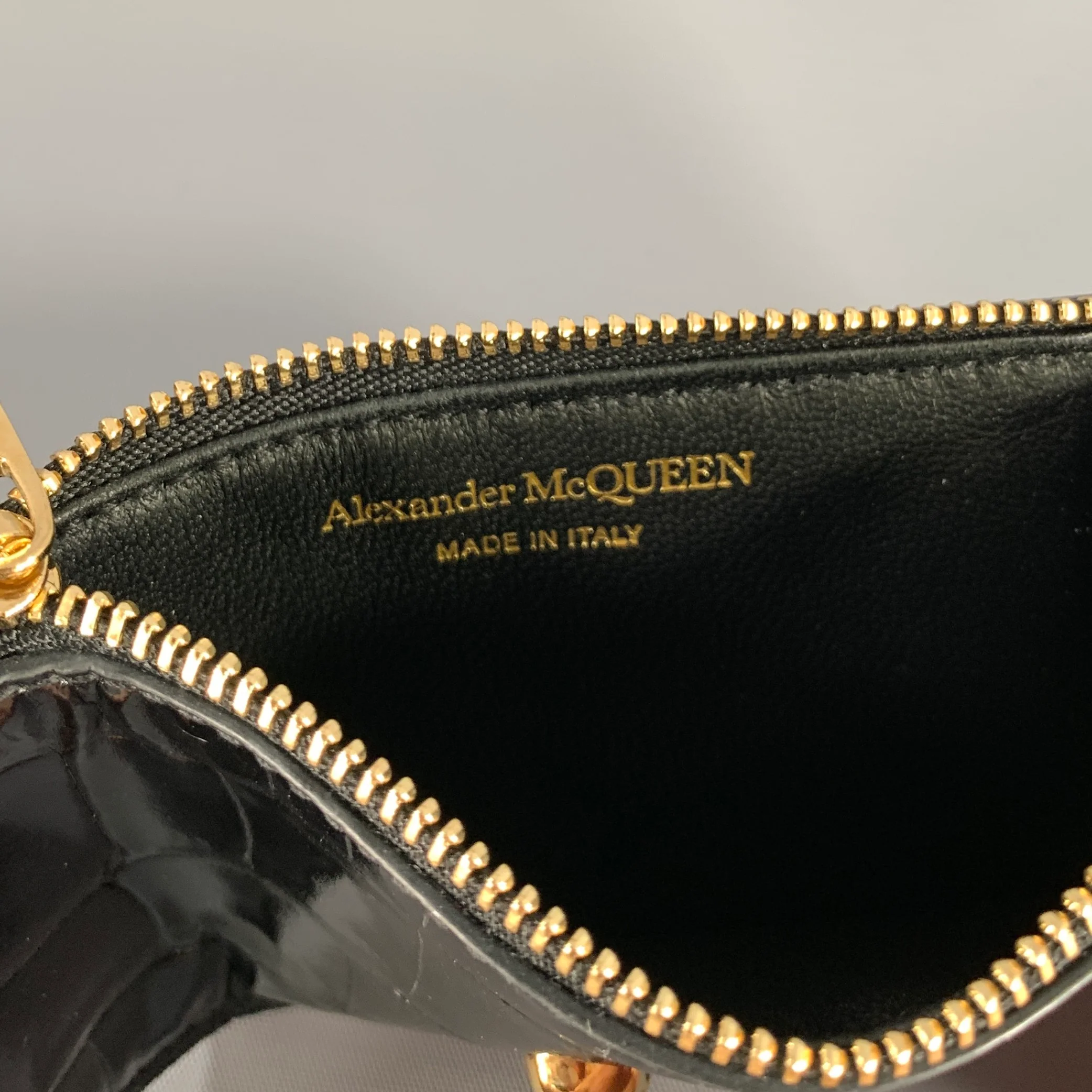 ALEXANDER MCQUEEN Black Gold Croc Embossed Wallet - Image 4