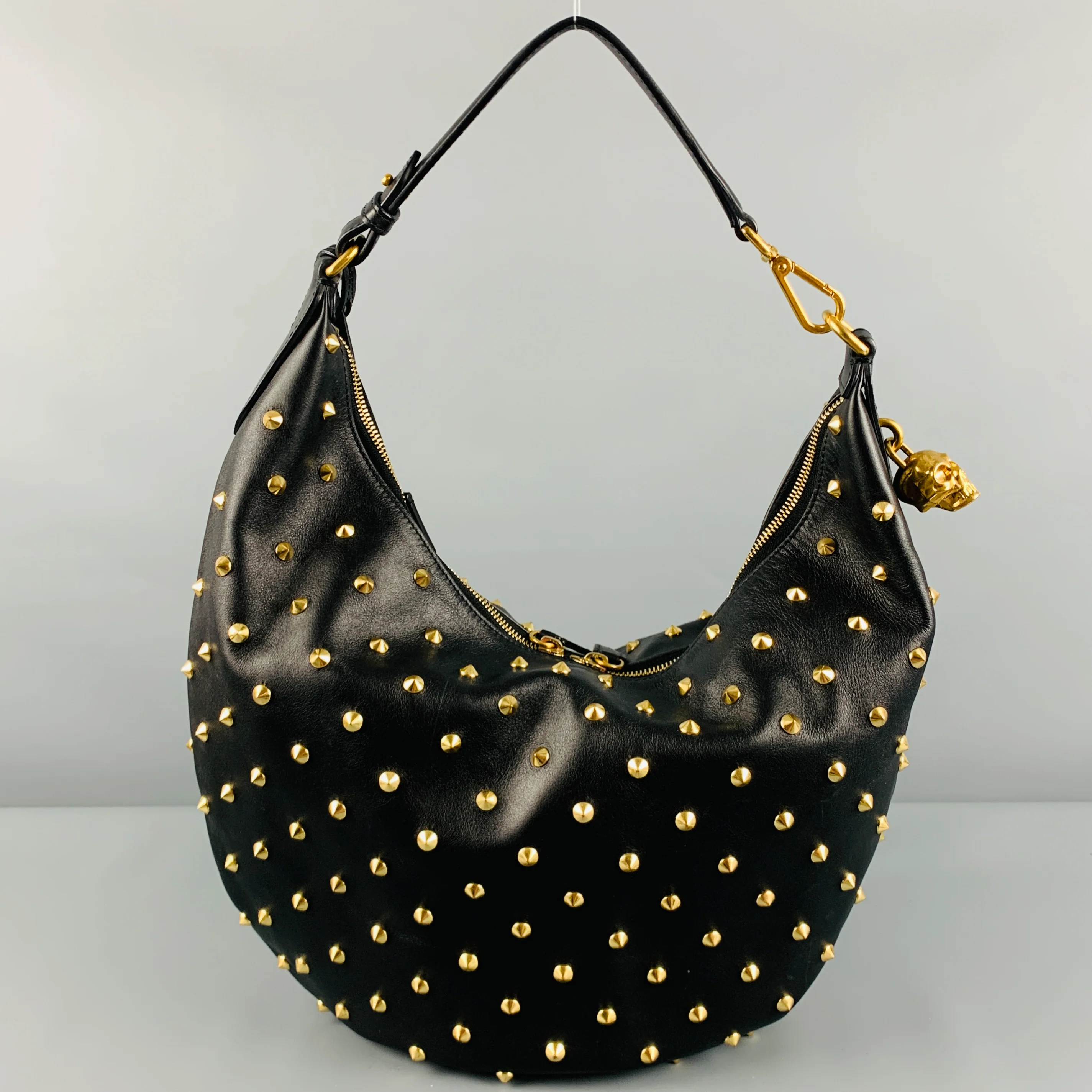 ALEXANDER MCQUEEN Black Gold Studded Leather Hobo Handbag - Image 3