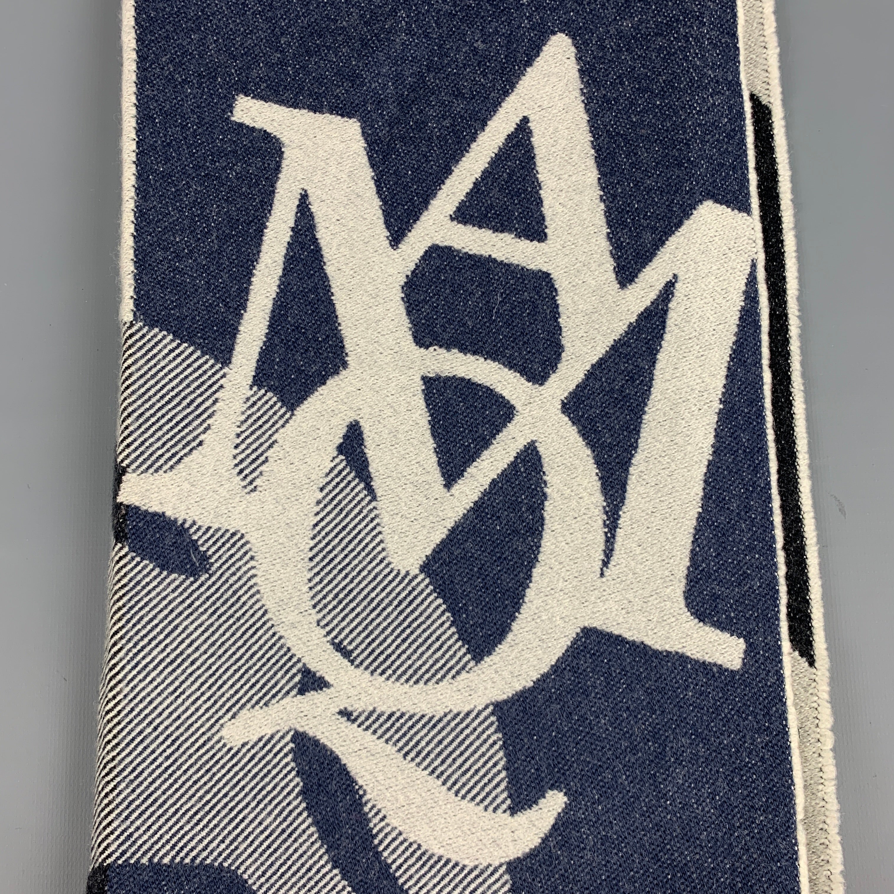 ALEXANDER MCQUEEN Blue Grey Logo Scarf - Image 2
