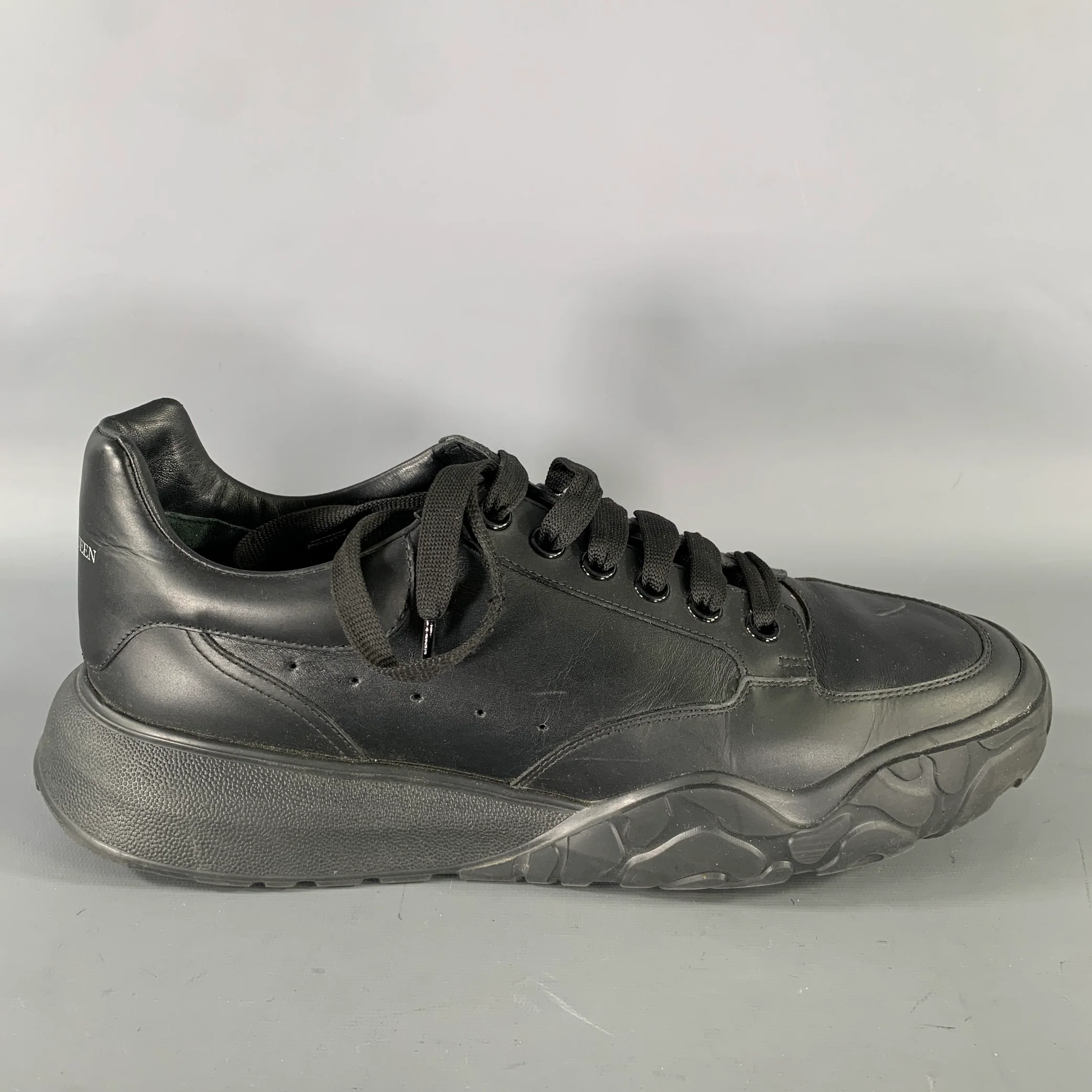 ALEXANDER MCQUEEN Size 10.5 Black Leather Sneakers - Image 2