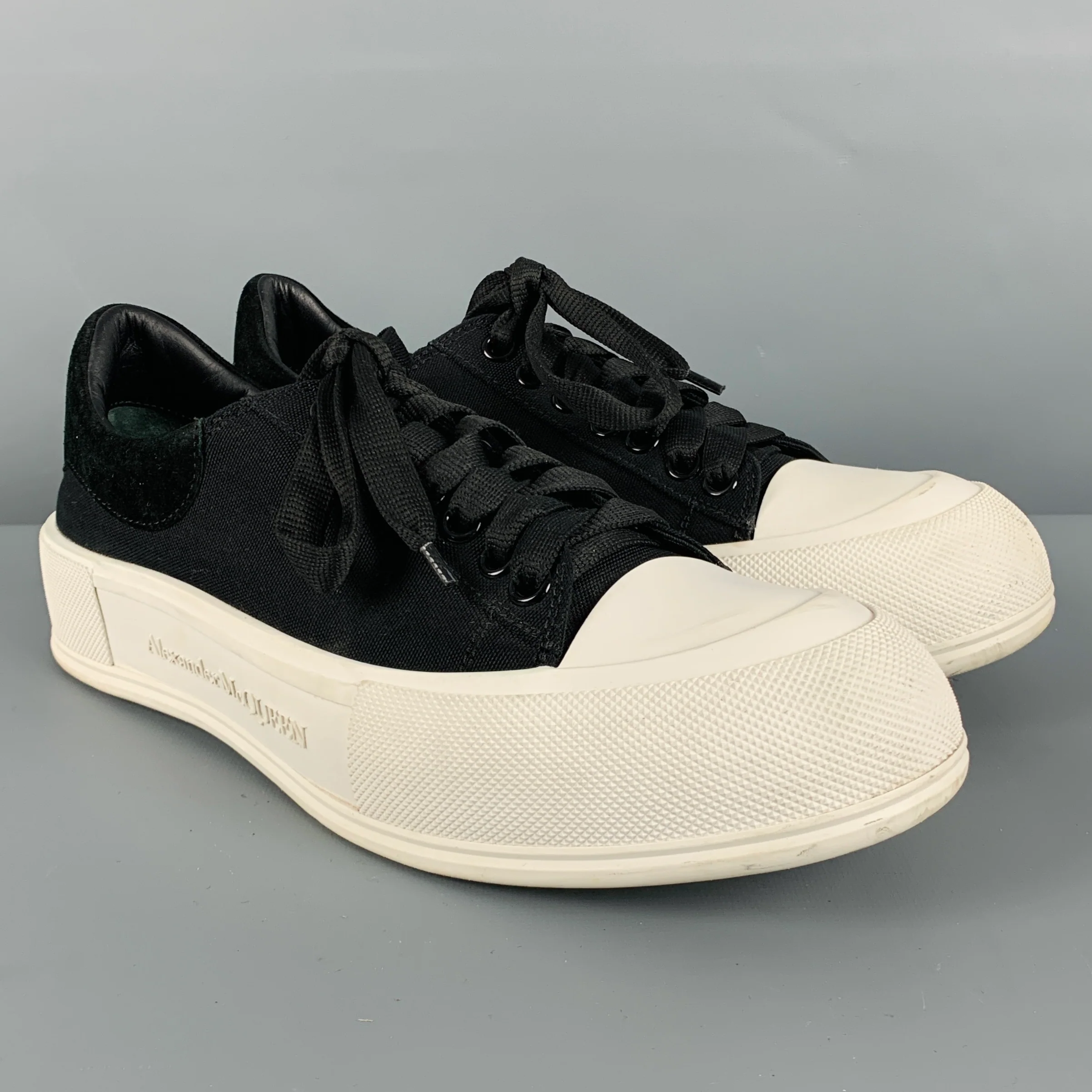 ALEXANDER MCQUEEN Size 10 Black White Two Toned Canvas Lace-Up Sneakers