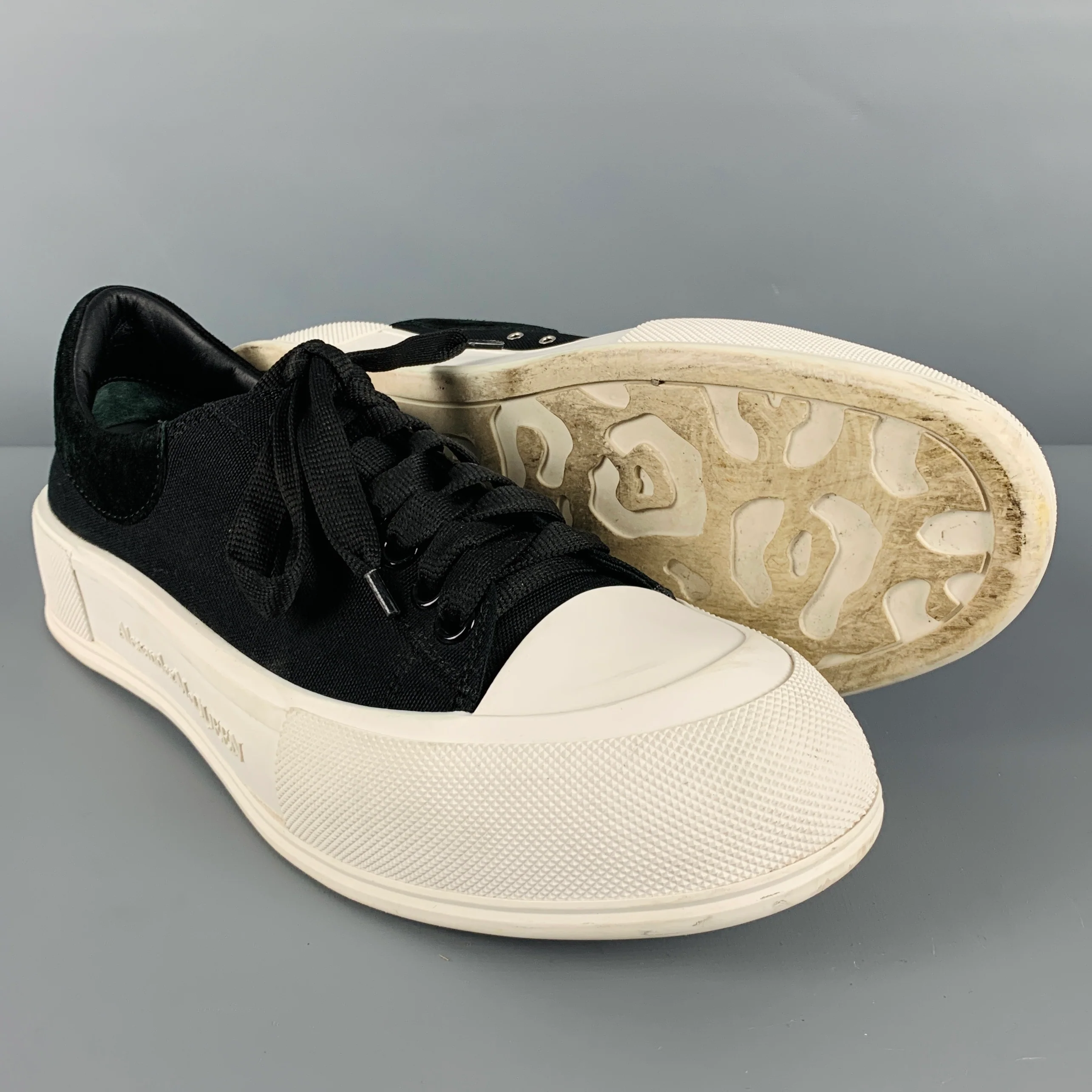 ALEXANDER MCQUEEN Size 10 Black White Two Toned Canvas Lace-Up Sneakers - Image 5