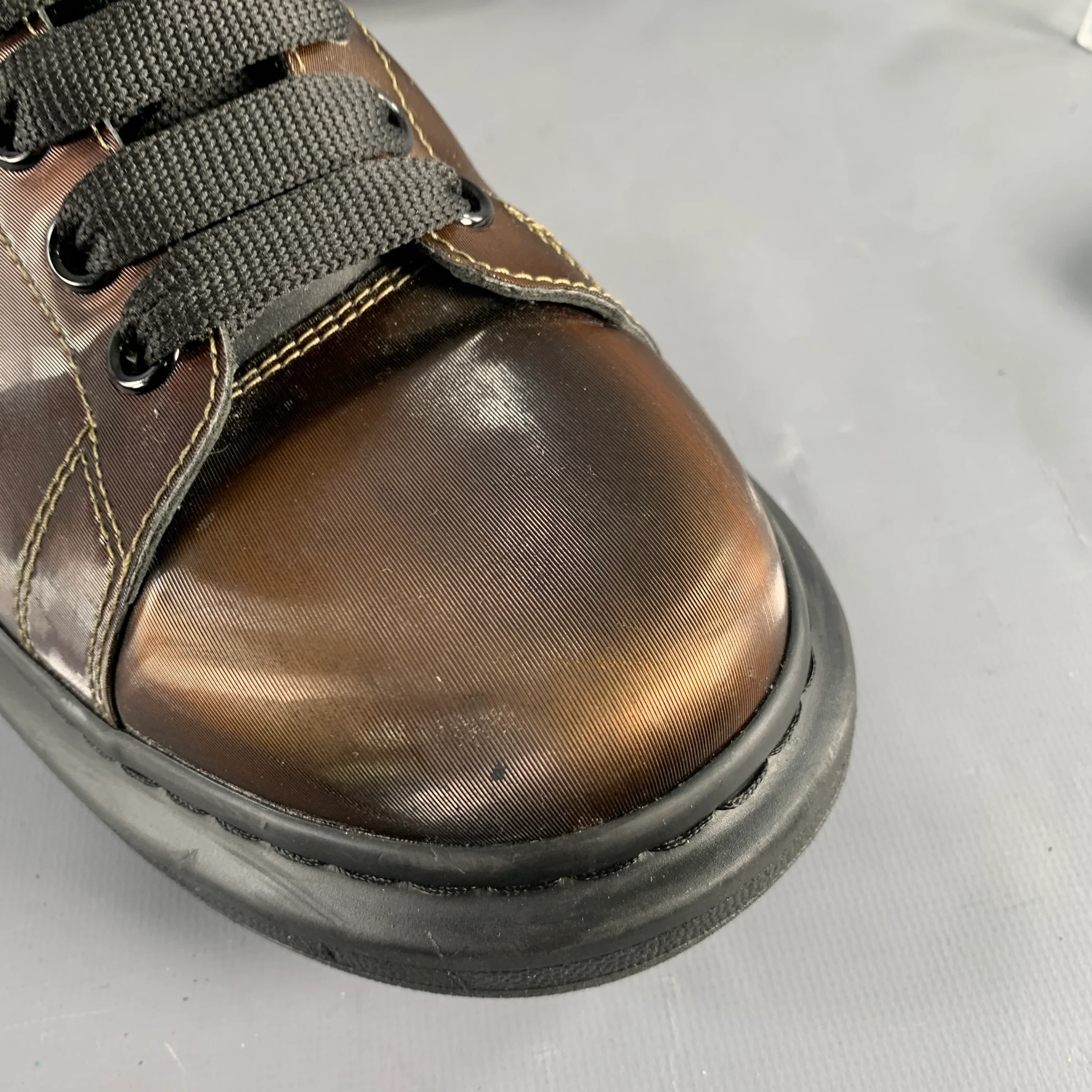 ALEXANDER MCQUEEN Size 11 Black Brown Shimmery Leather Chunky Sole Sneakers - Image 10