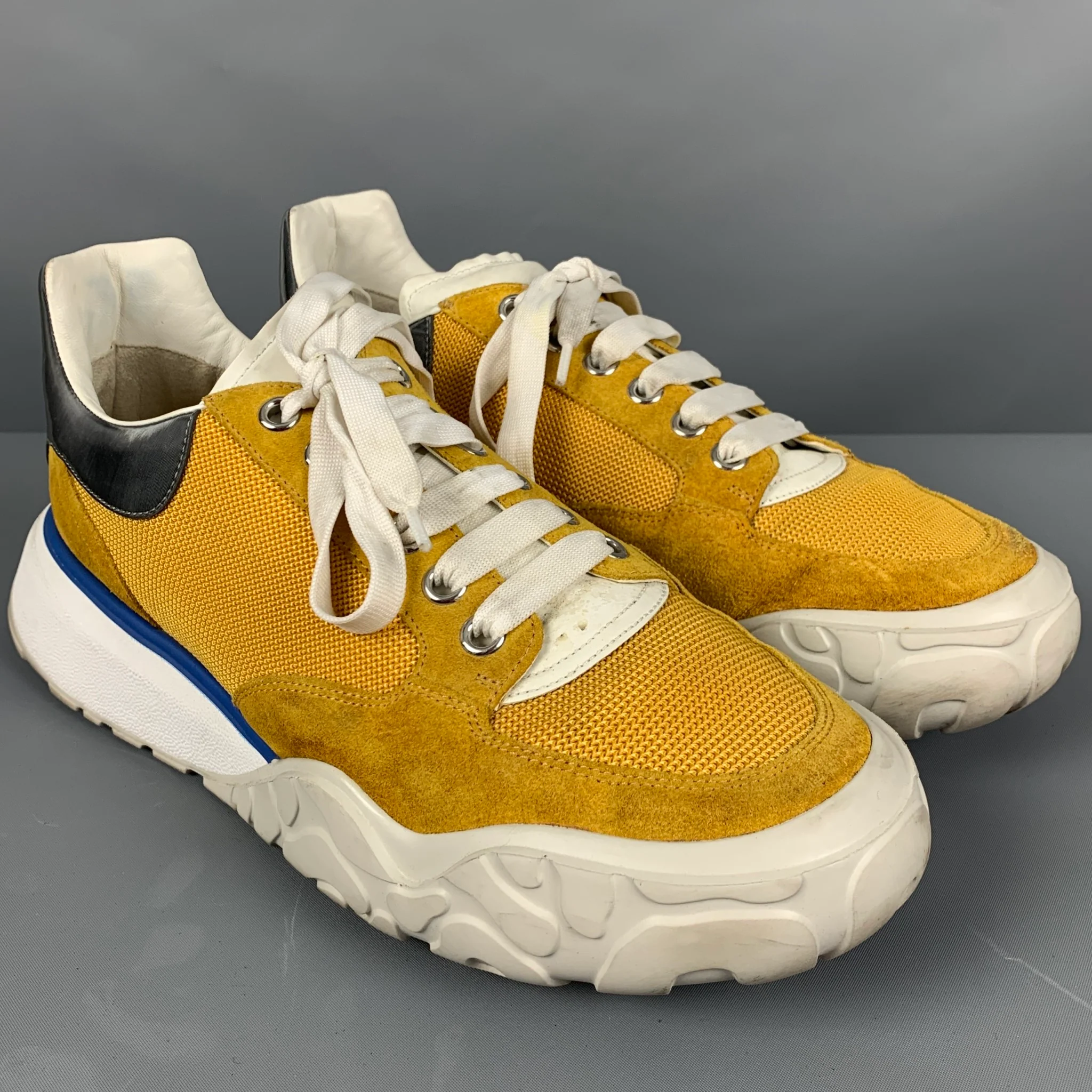 ALEXANDER MCQUEEN Size 11 Yellow Grey Color Block Nylon Sneakers