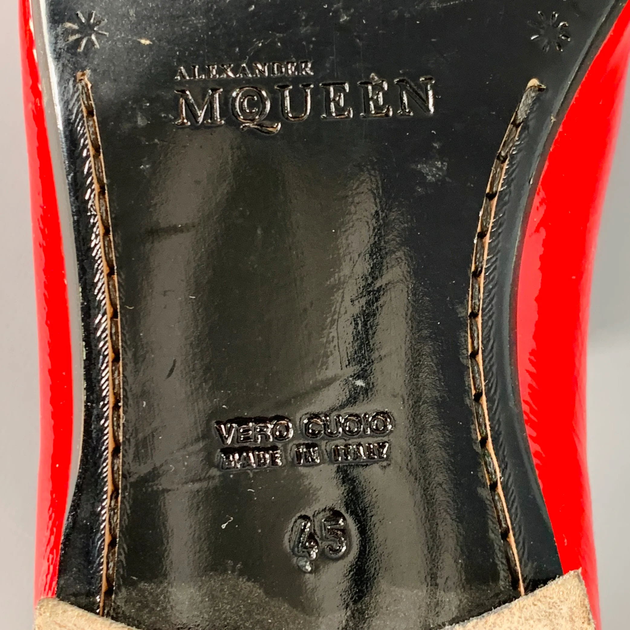 ALEXANDER MCQUEEN Size 12 Red Black Embossed Skull Patent Leather Slip On Loafers - Image 9