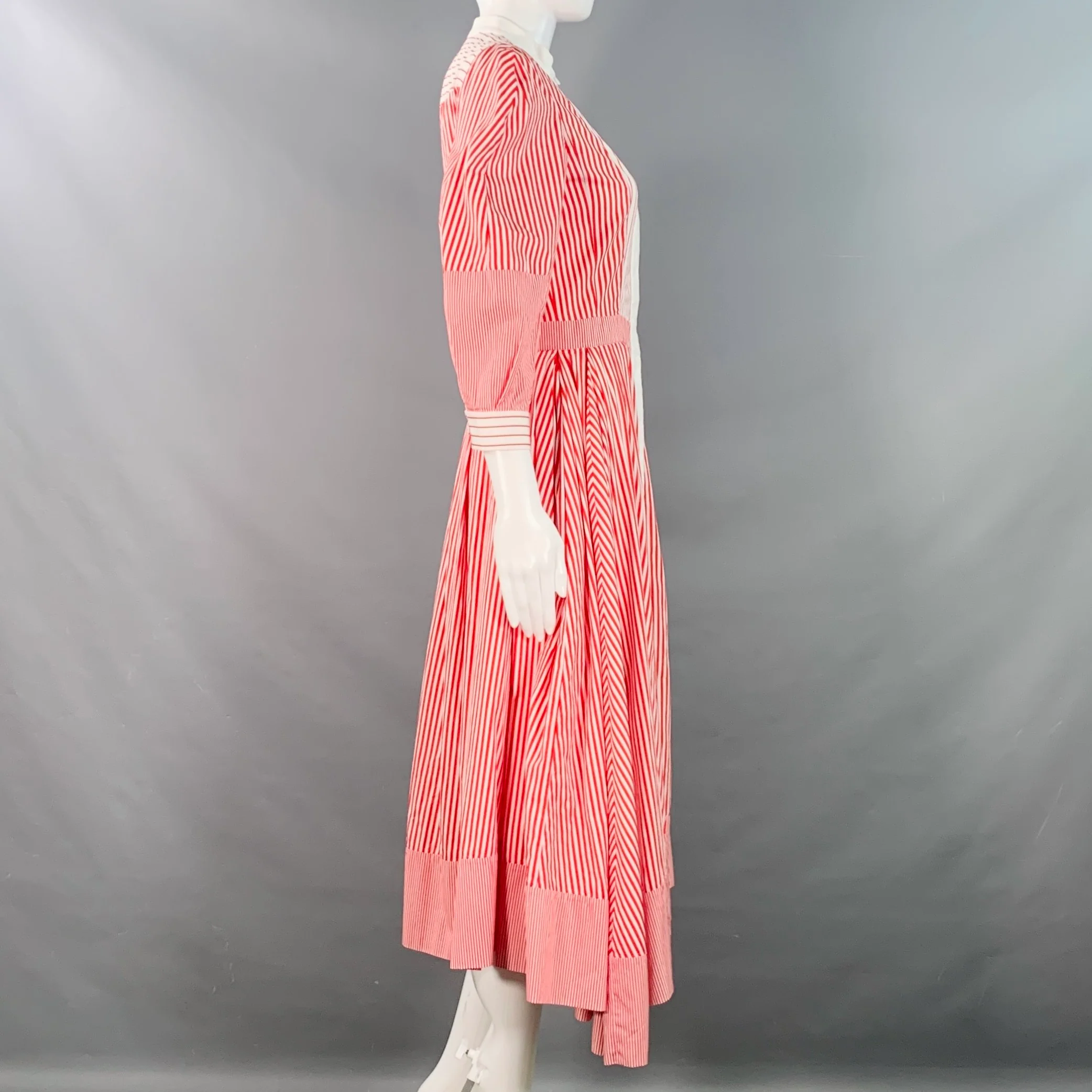 ALEXANDER MCQUEEN Size 2 Red White Cotton Stripe Collarless Asymmetrical A-Line Dress - Image 4