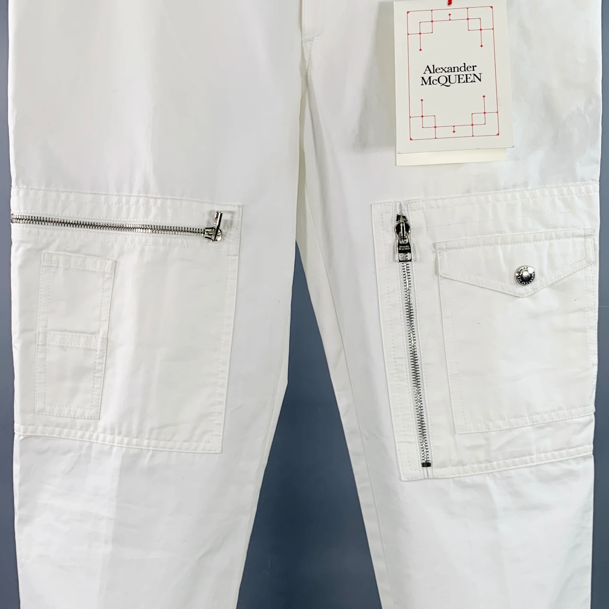 ALEXANDER MCQUEEN Size 30 White Cotton Cargo Ankle Zip Casual Pants - Image 2