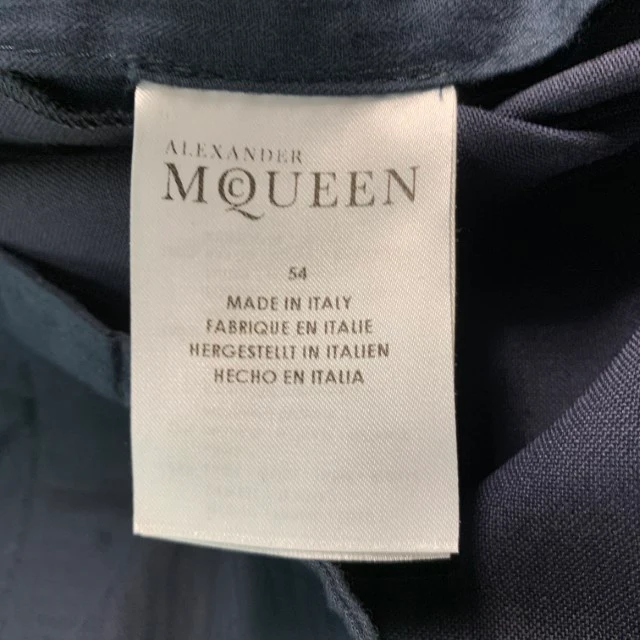 ALEXANDER MCQUEEN Size 34 Navy Solid Wool Mohair Tuxedo Dress Pants - Image 4