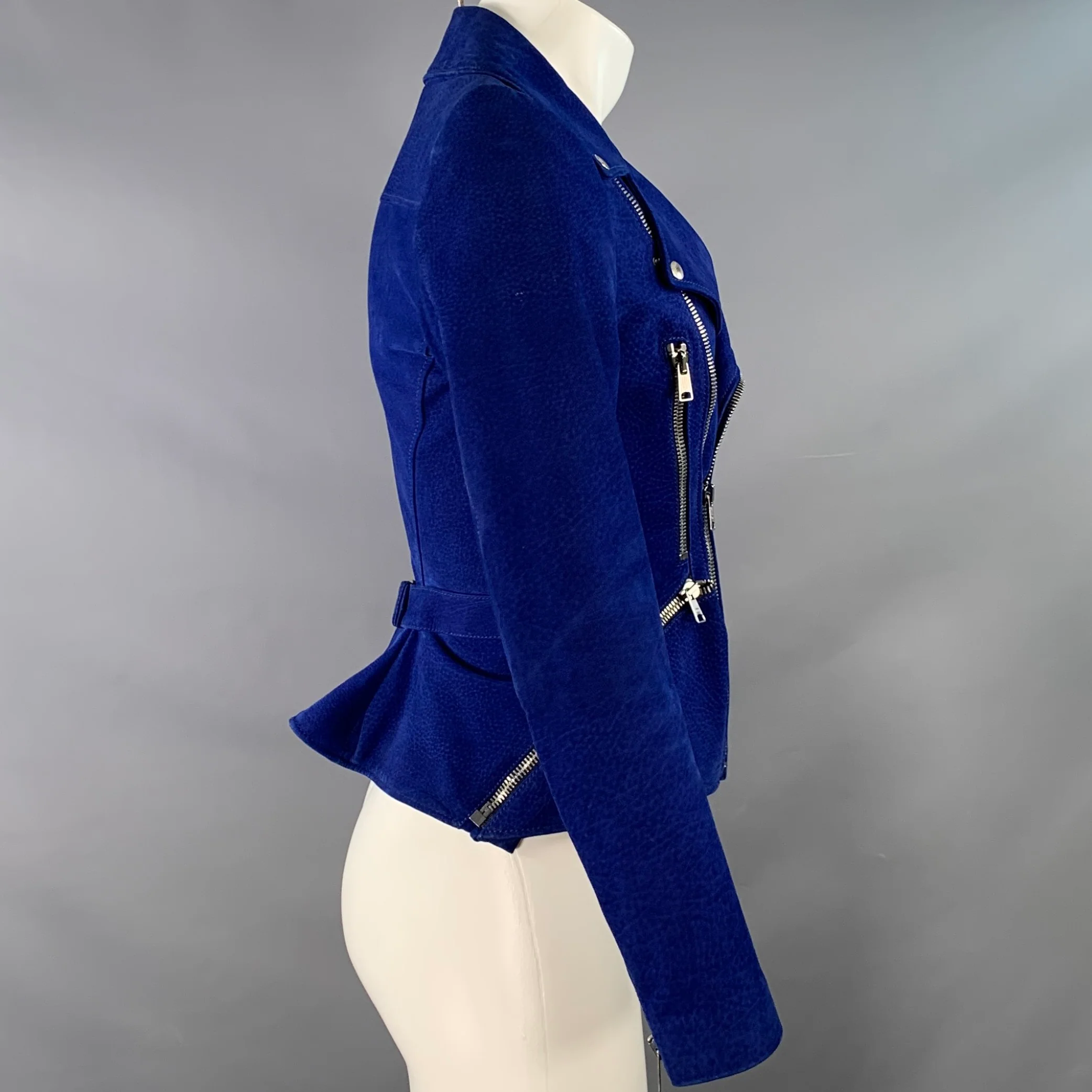 ALEXANDER MCQUEEN Size 34 Royal Blue Leather Motorcycle Jacket - Image 3