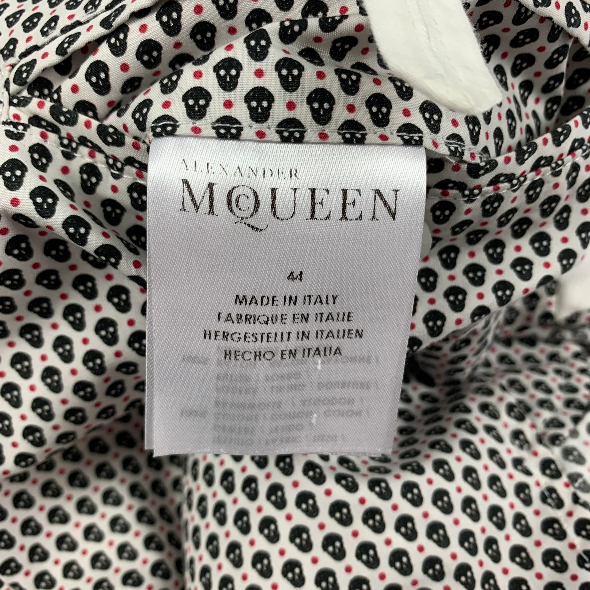 ALEXANDER MCQUEEN Size 34 White Navy Red Skulls Cotton Sport Coat - Image 5