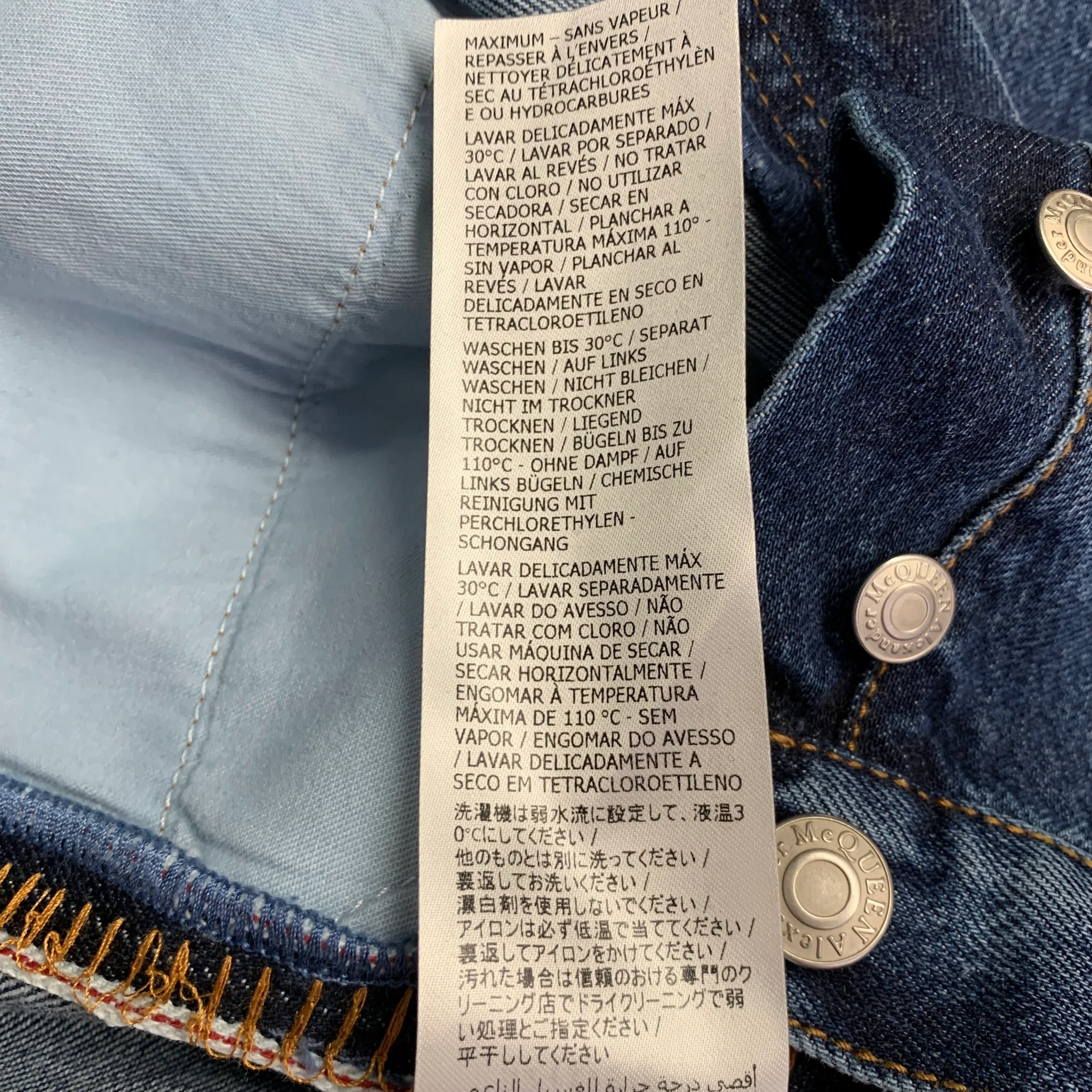 ALEXANDER MCQUEEN Size 36 Indigo Contrast Stitch Denim Button Fly Jeans - Image 7