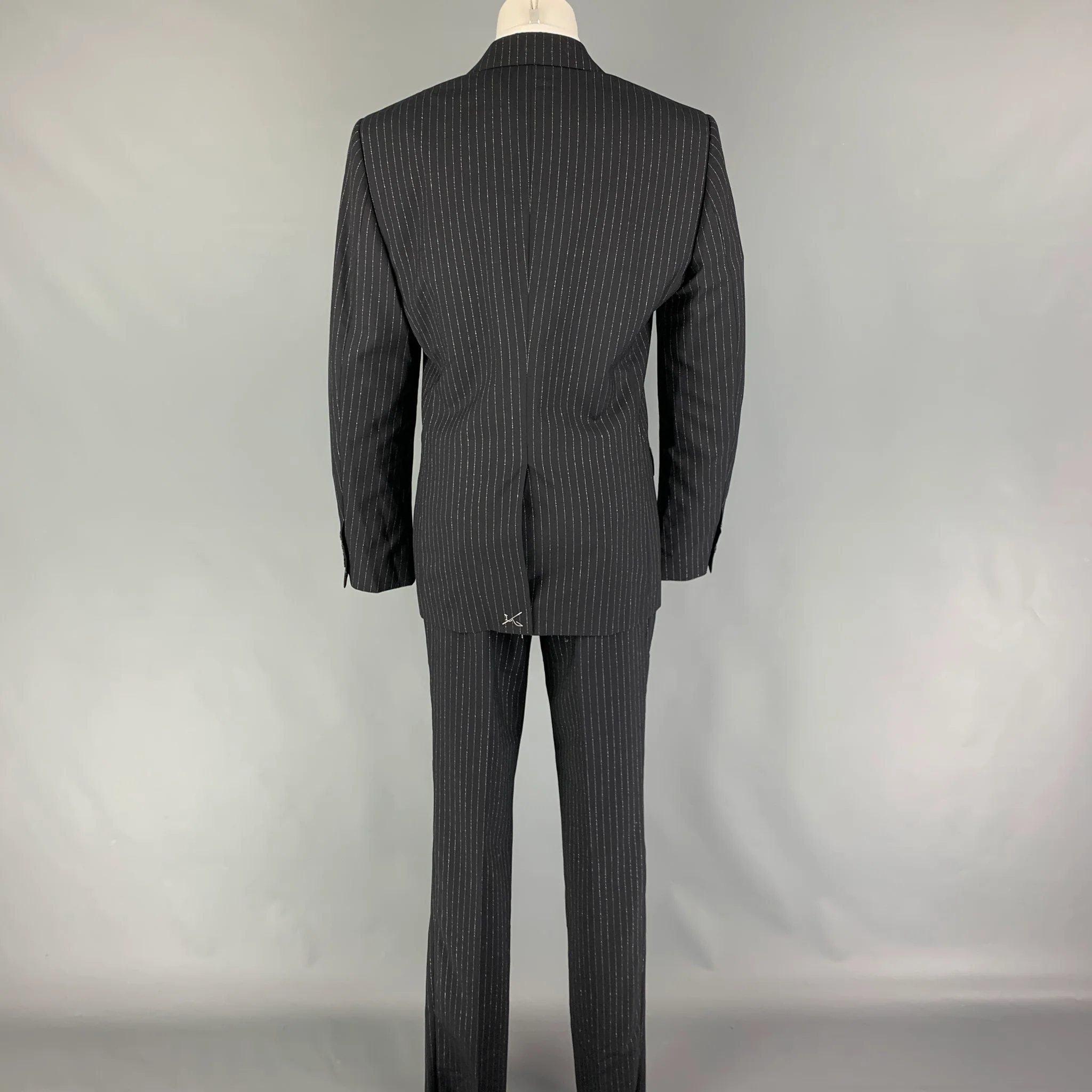 ALEXANDER MCQUEEN Size 38 Black Silver Stripe Wool Blend Notch Lapel Suit - Image 3