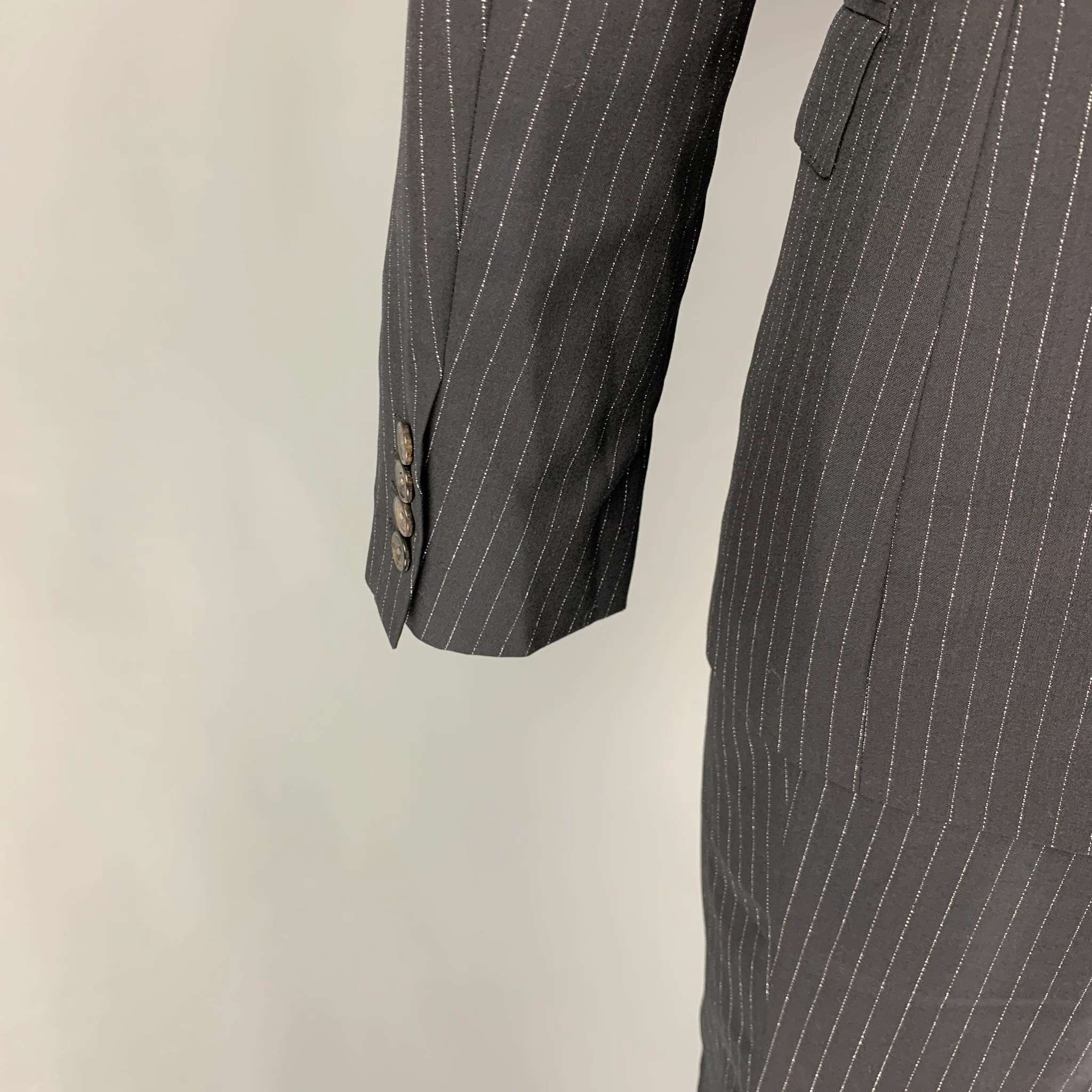 ALEXANDER MCQUEEN Size 38 Black Silver Stripe Wool Blend Notch Lapel Suit - Image 4