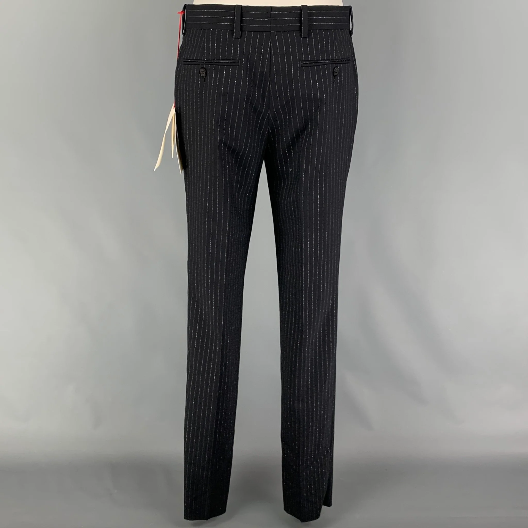 ALEXANDER MCQUEEN Size 38 Black Silver Stripe Wool Blend Notch Lapel Suit - Image 6