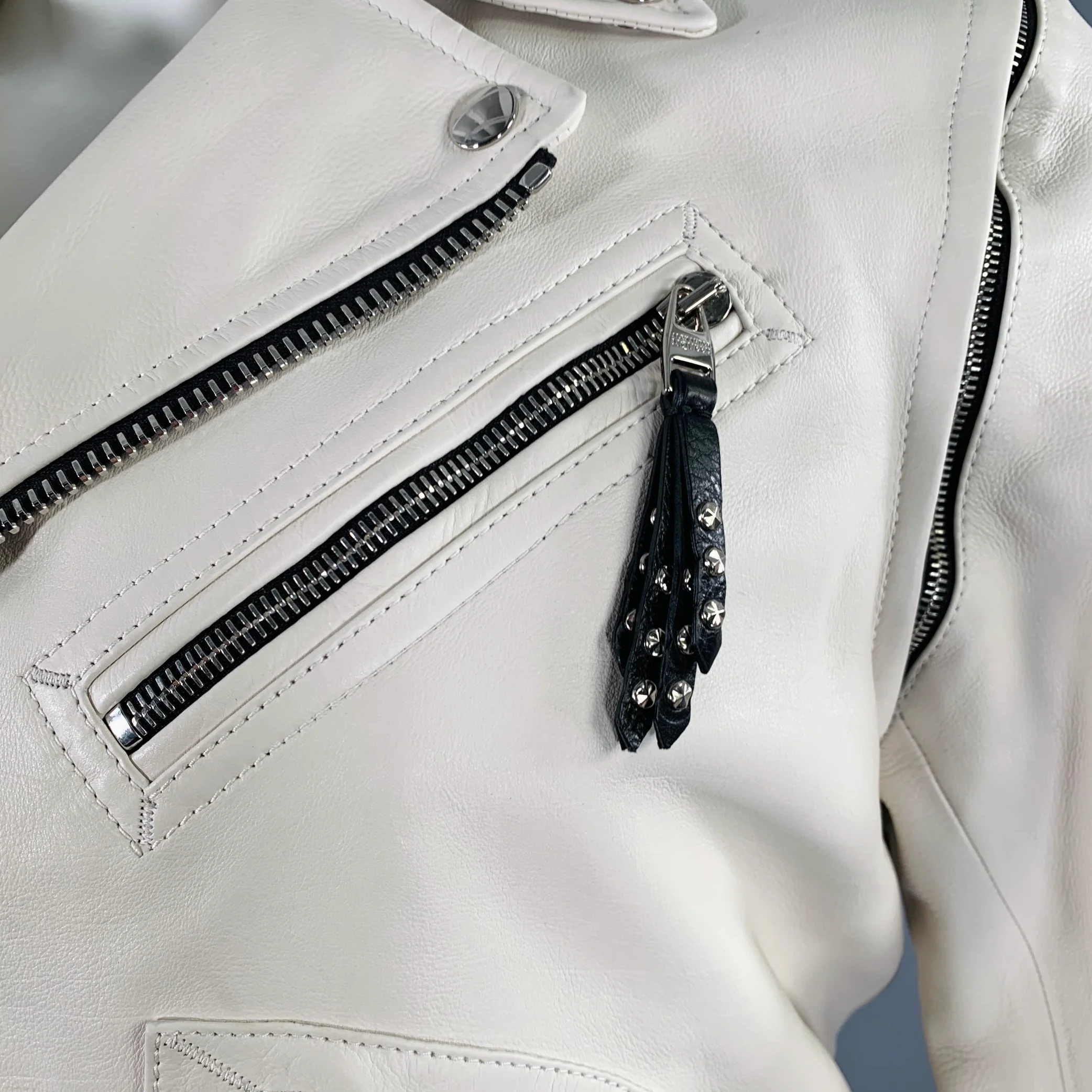 ALEXANDER MCQUEEN Size 38 Off White Leather Biker Jacket - Image 3