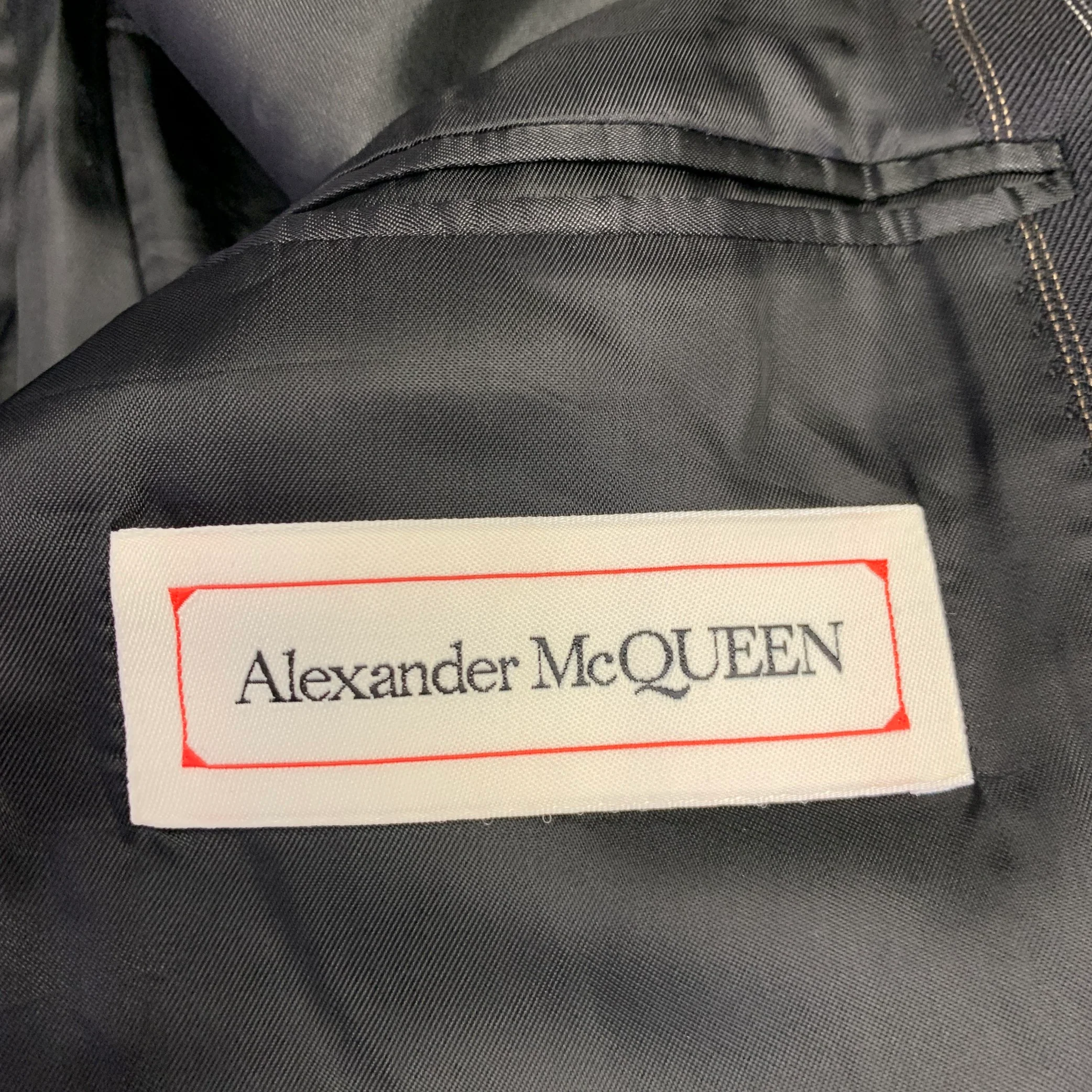 ALEXANDER MCQUEEN Size 42 Black Red Stripe Roses Wool Cotton Sport Coat - Image 6