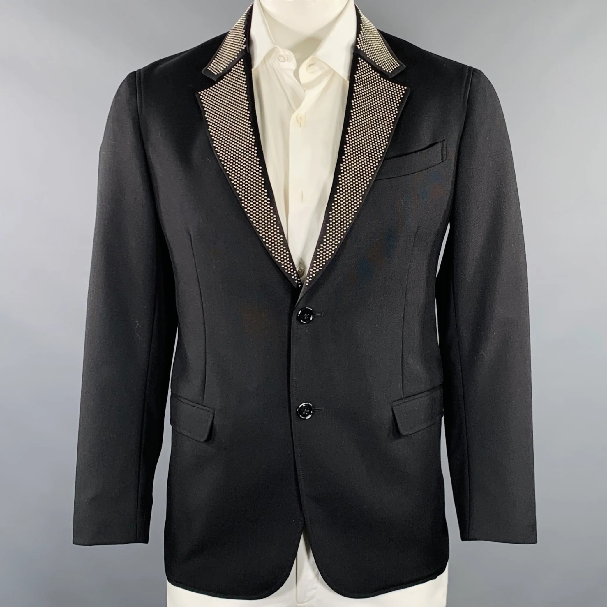 ALEXANDER MCQUEEN Size 42 Black Studded Wool Mohair Sport Coat