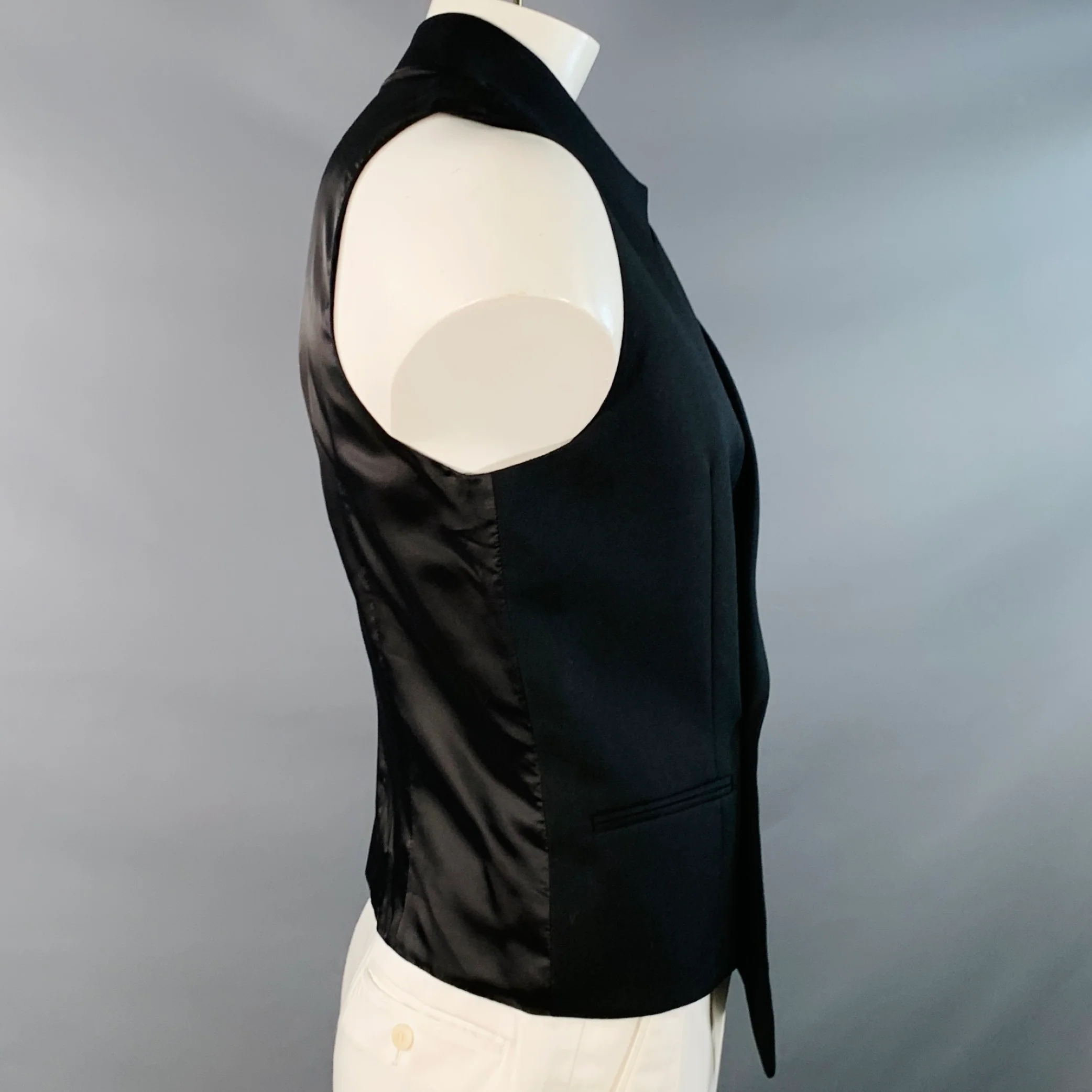 ALEXANDER MCQUEEN Size 42 Black Wool Asymmetrical Peak Lapel Vest - Image 3