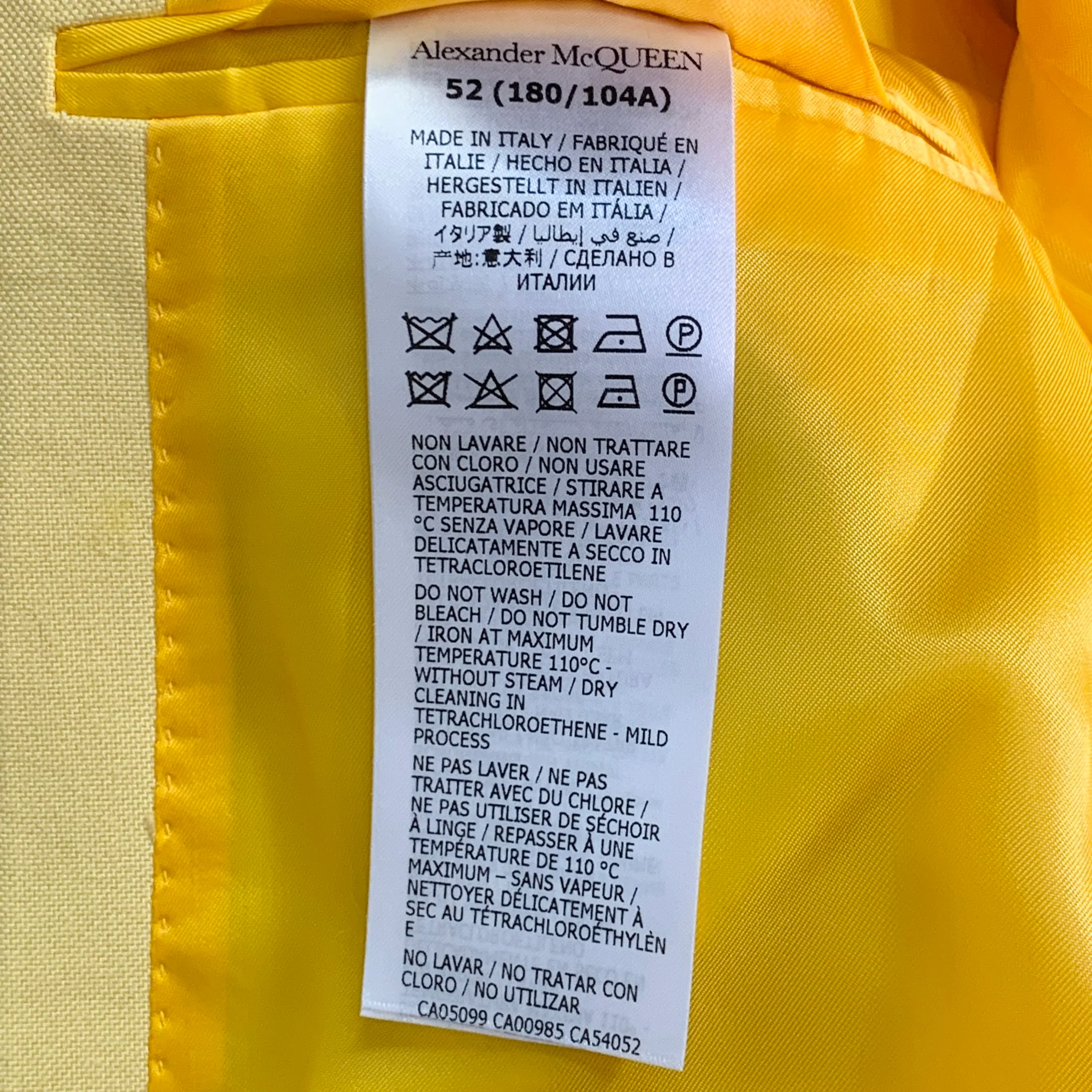 ALEXANDER MCQUEEN Size 42 Yellow Cotton Notch Lapel Single Button Sport Coat - Image 7