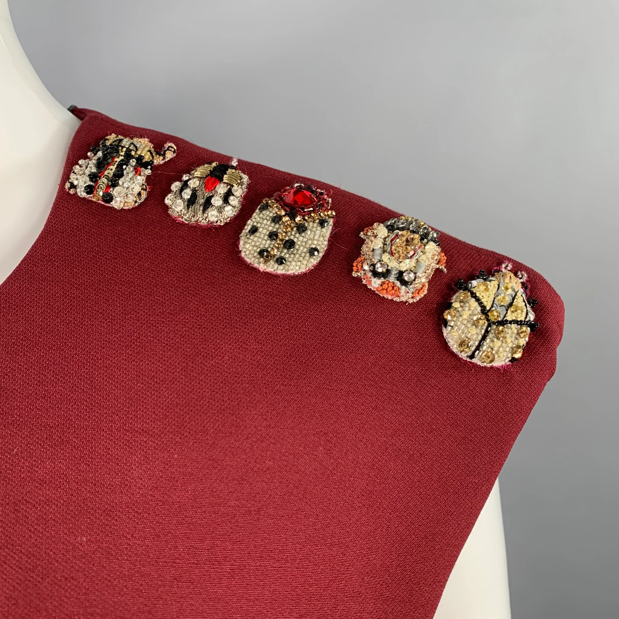 ALEXANDER MCQUEEN Size 6 Burgundy Gold Wool Silk Applique Sleeveless Dress - Image 2