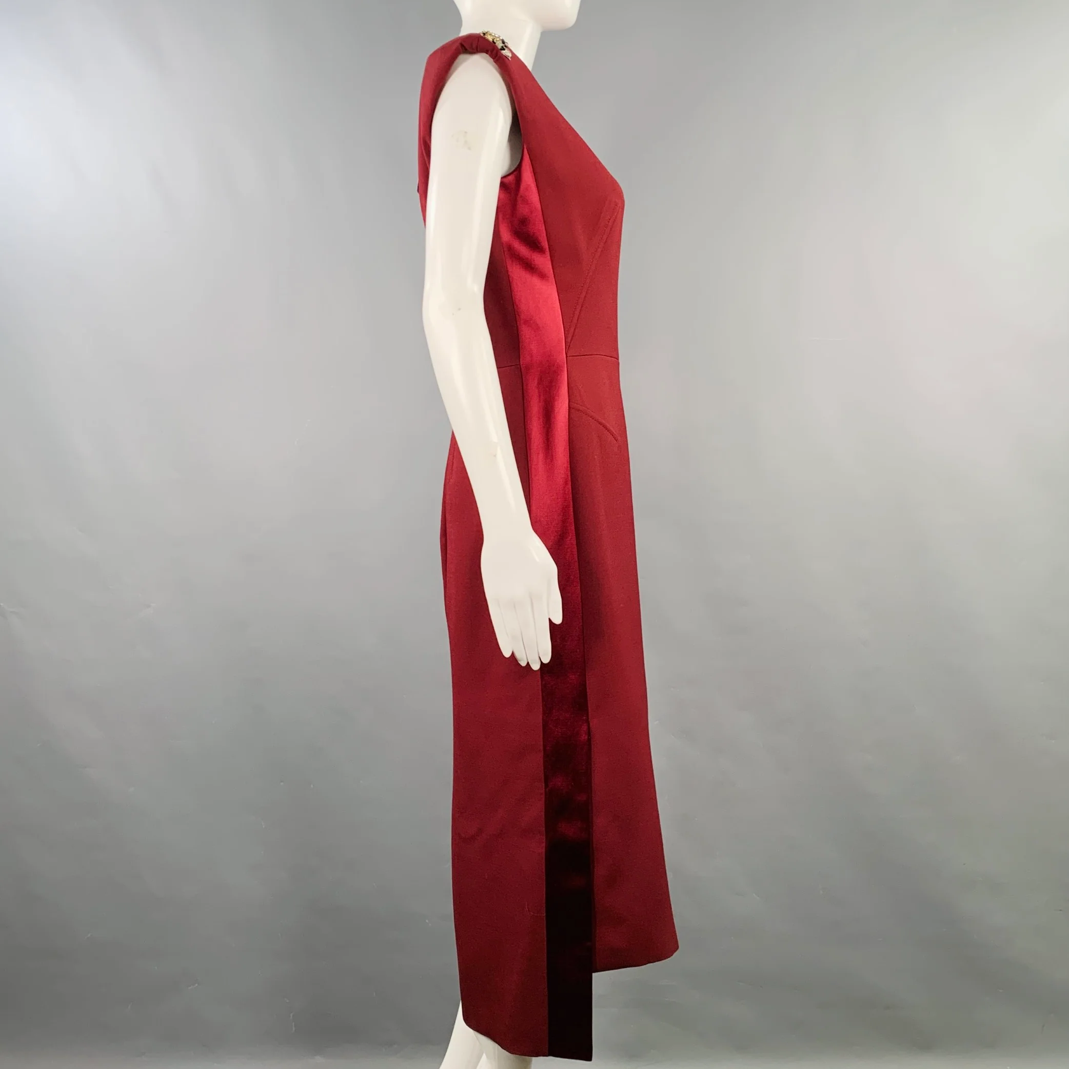 ALEXANDER MCQUEEN Size 6 Burgundy Gold Wool Silk Applique Sleeveless Dress - Image 4