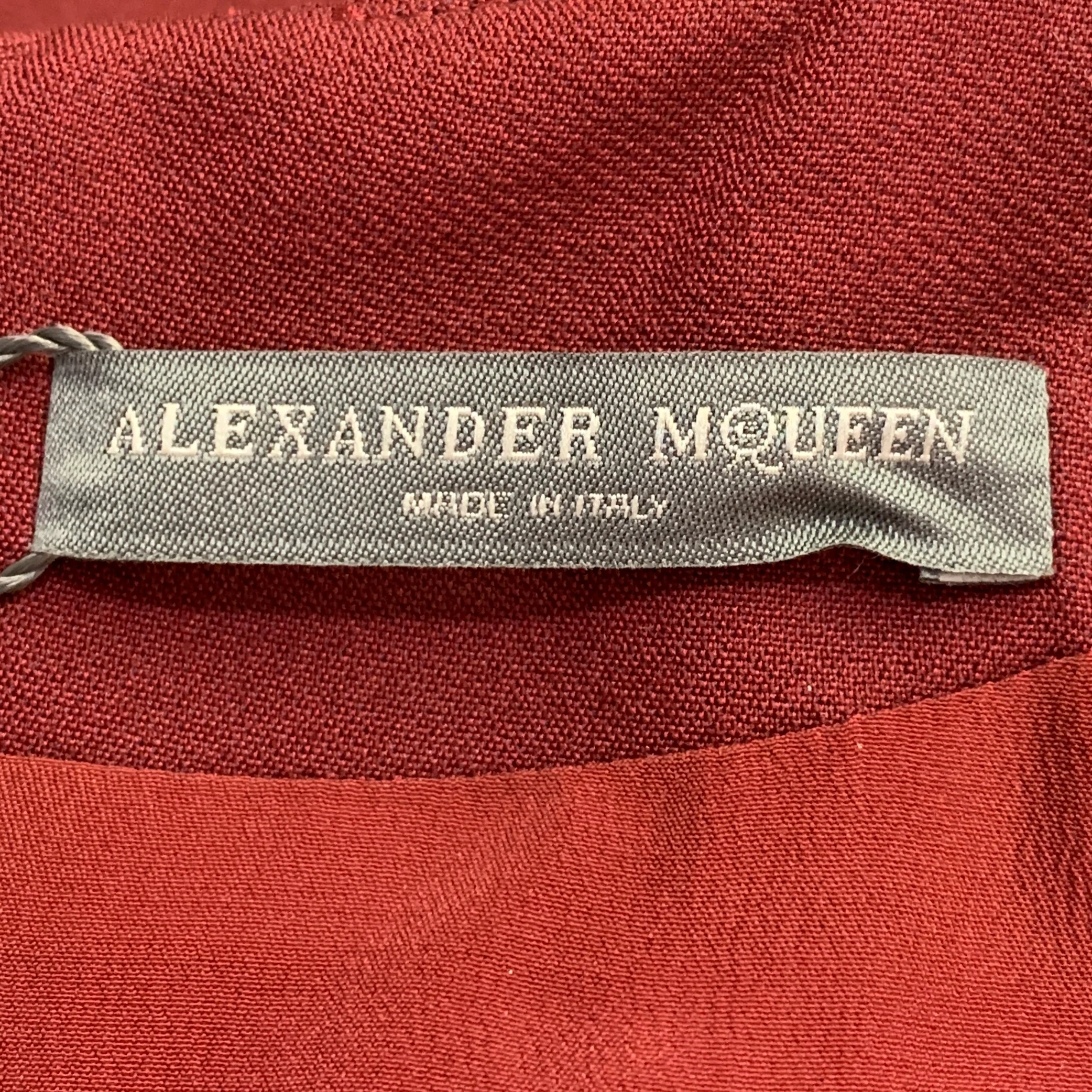 ALEXANDER MCQUEEN Size 6 Burgundy Gold Wool Silk Applique Sleeveless Dress - Image 7