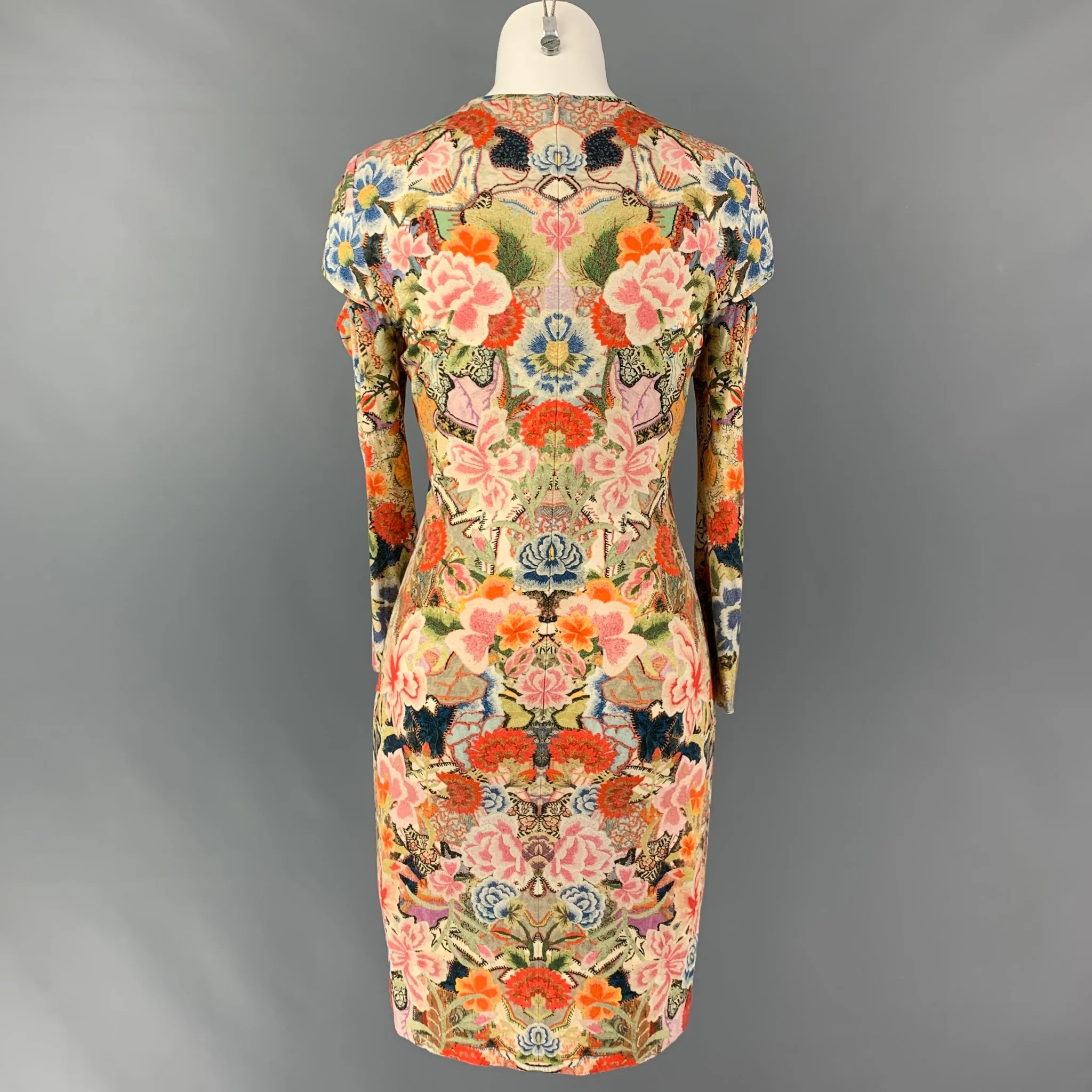 ALEXANDER MCQUEEN Size 6 Multi-Color Rayon Blend Floral Long Sleeve Dress - Image 3