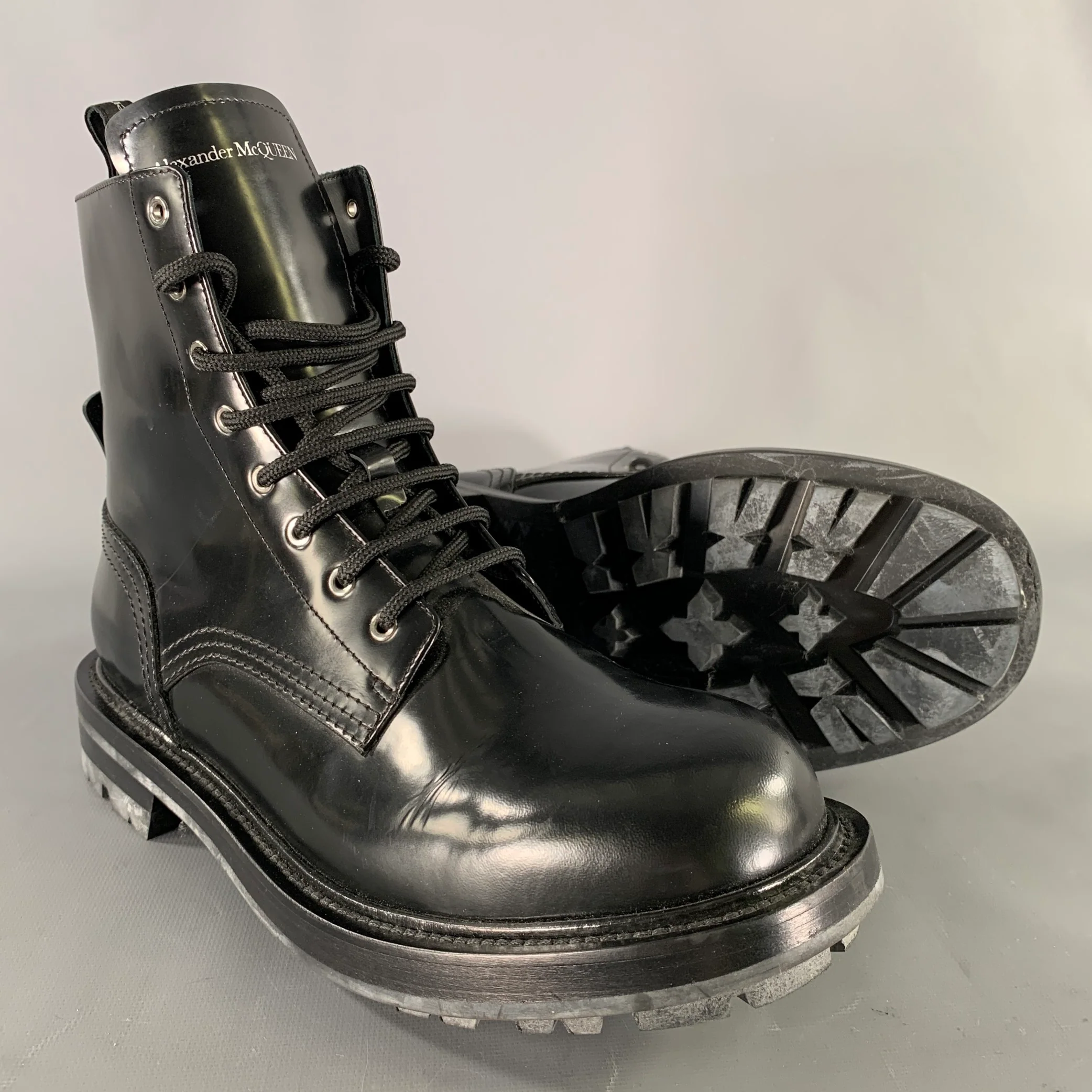 ALEXANDER MCQUEEN Size 8.5 Black Leather Lace Up Boots - Image 5