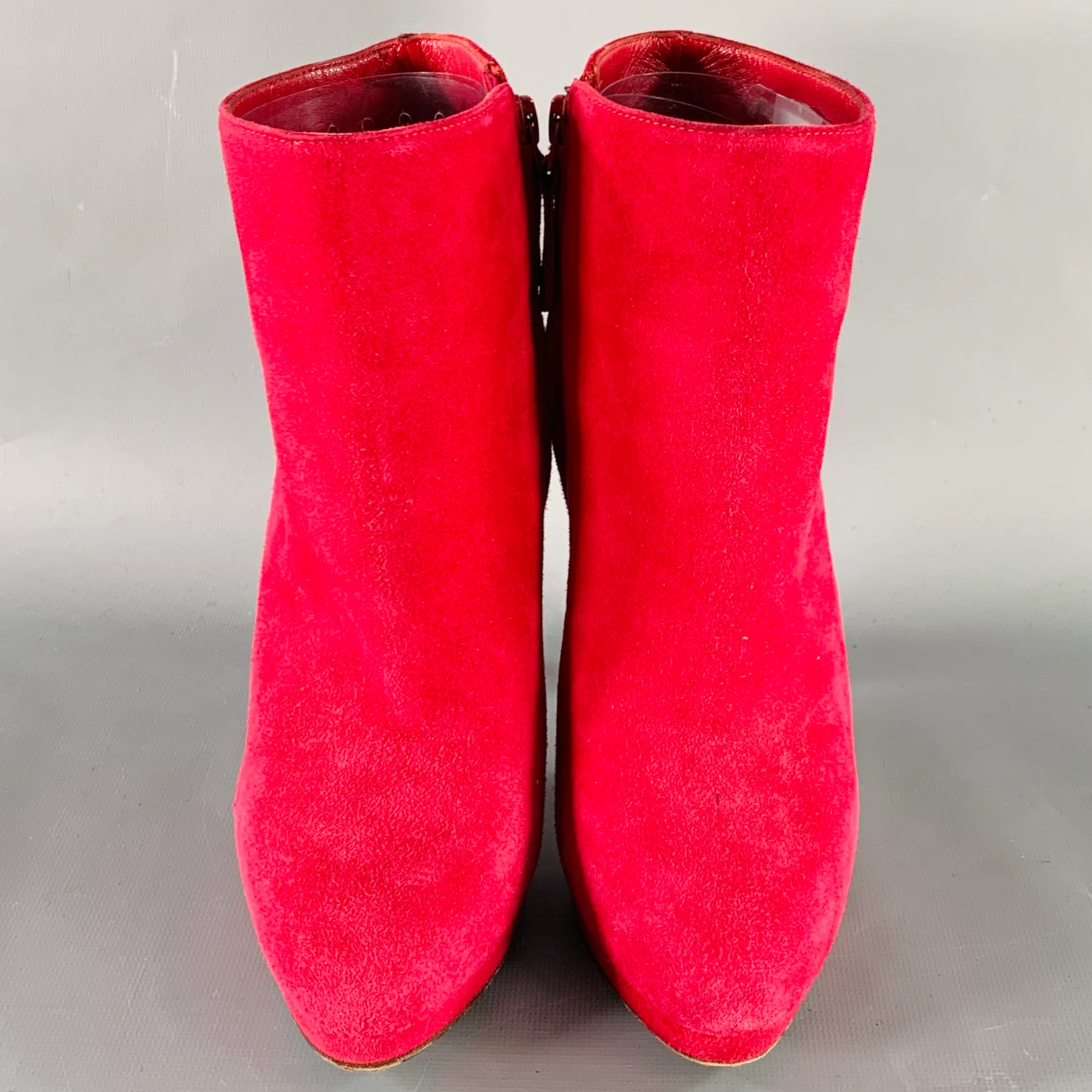 ALEXANDER MCQUEEN Size 8 Red Suede Platform Ankle Boots - Image 4