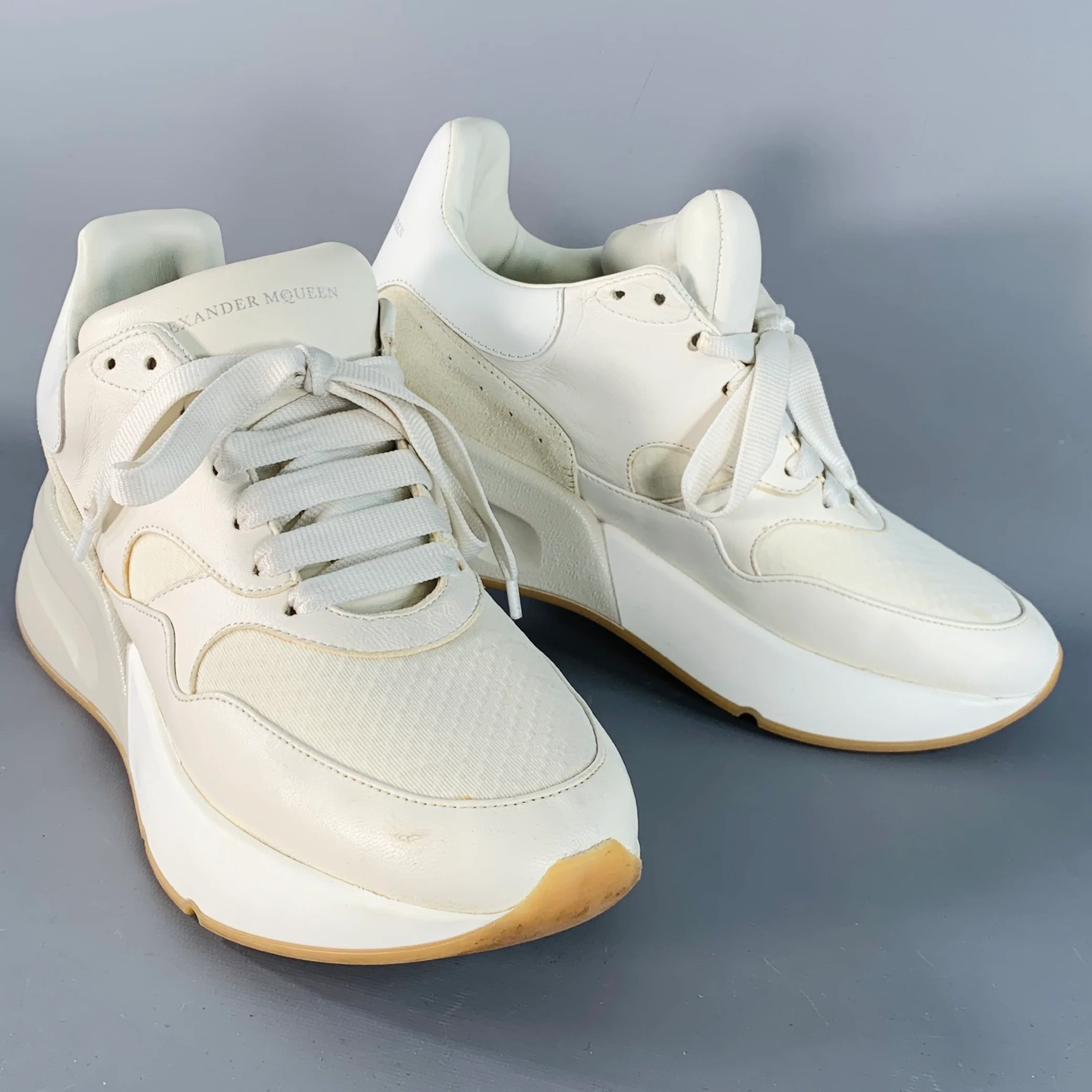 ALEXANDER MCQUEEN Size 8 White Ivory Rubber Sole Lace-Up Chunky Sneakers