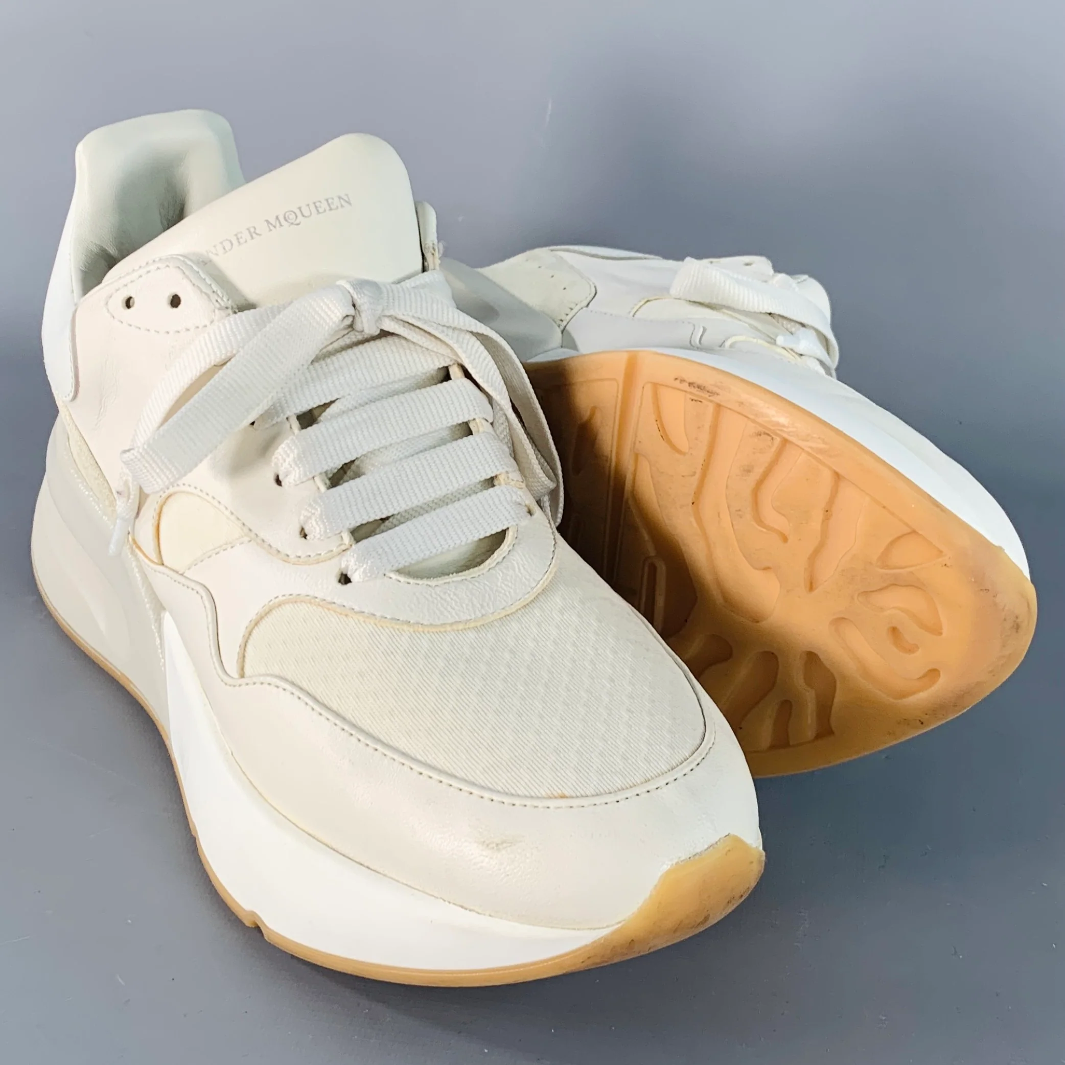 ALEXANDER MCQUEEN Size 8 White Ivory Rubber Sole Lace-Up Chunky Sneakers - Image 5
