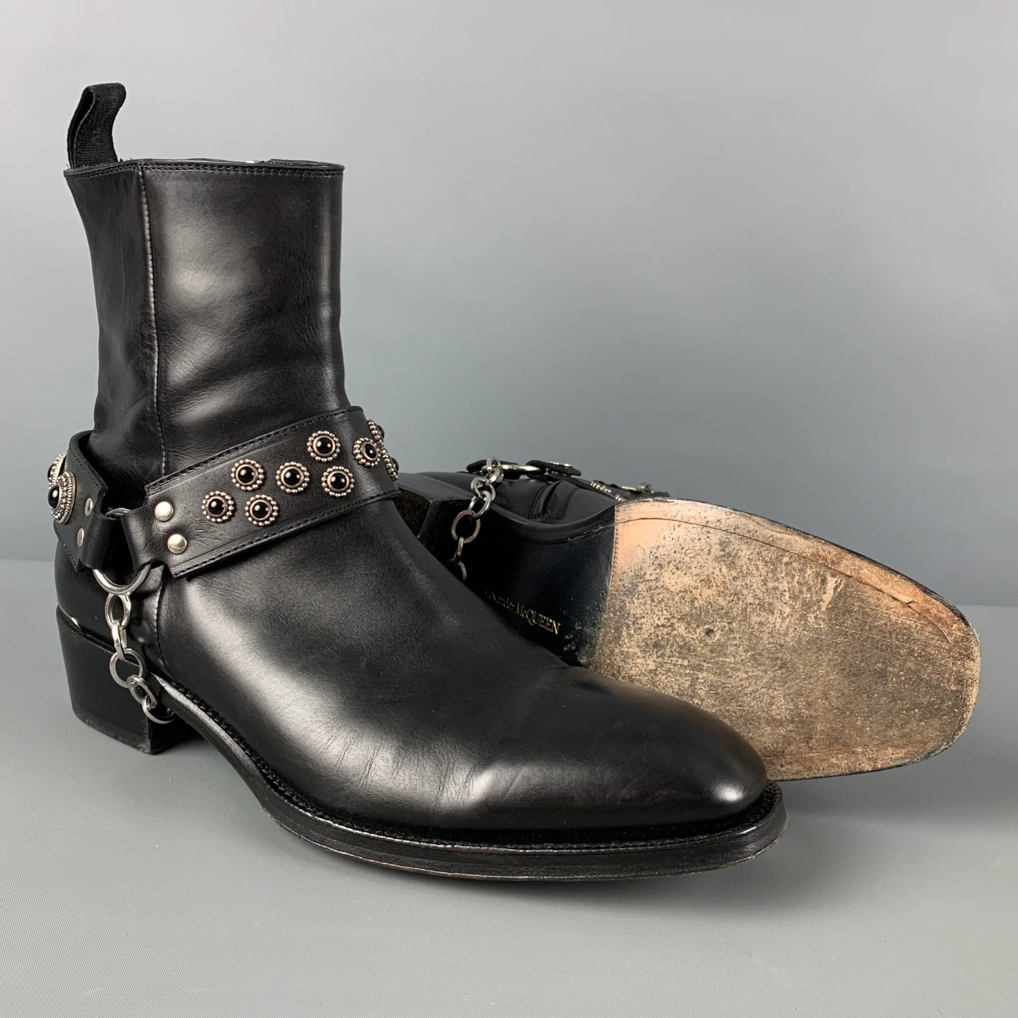 ALEXANDER MCQUEEN Size 9.5 Black Studded Leather Ankle Boots - Image 3