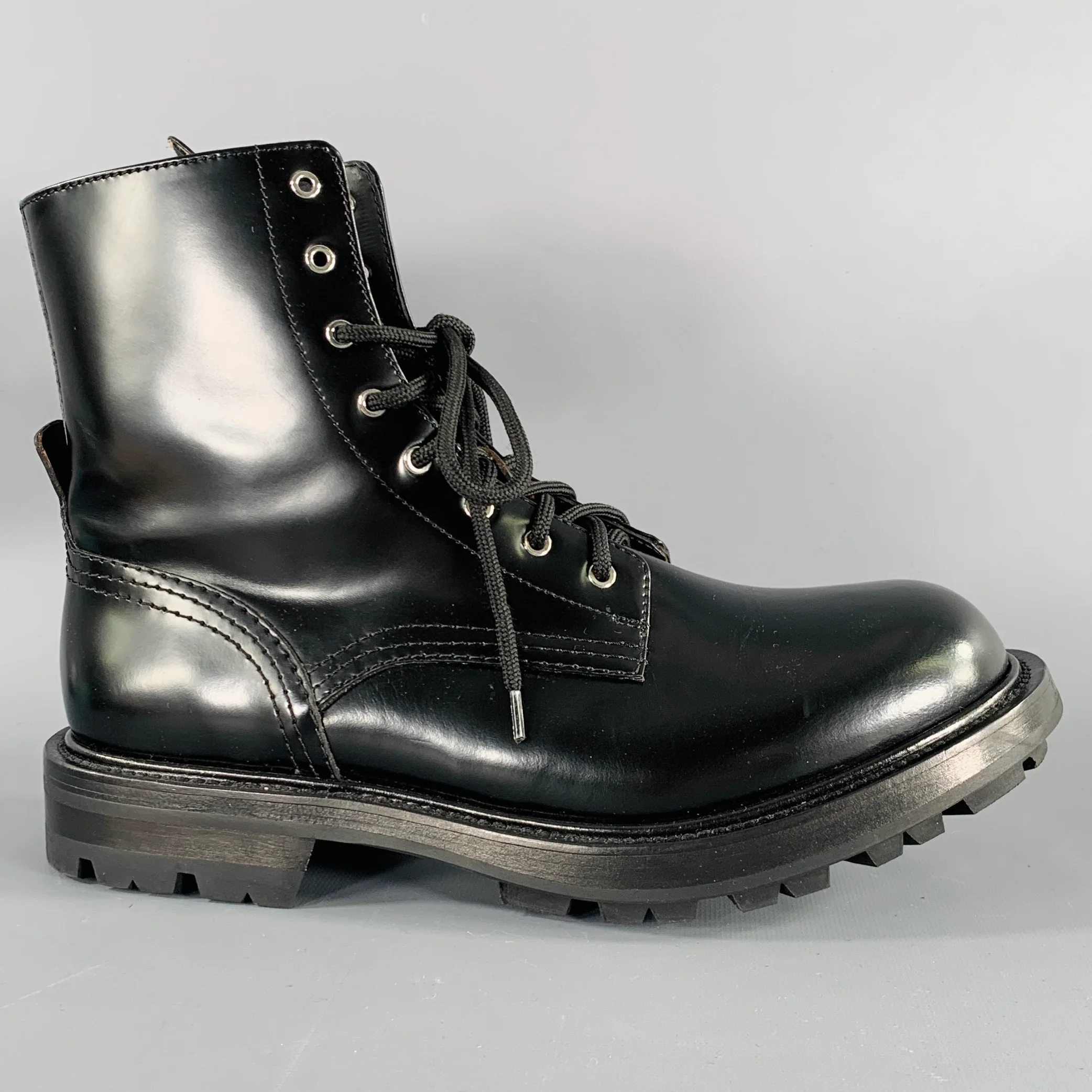 ALEXANDER MCQUEEN Size 9 Black Leather Lace-Up Combat Boots - Image 2