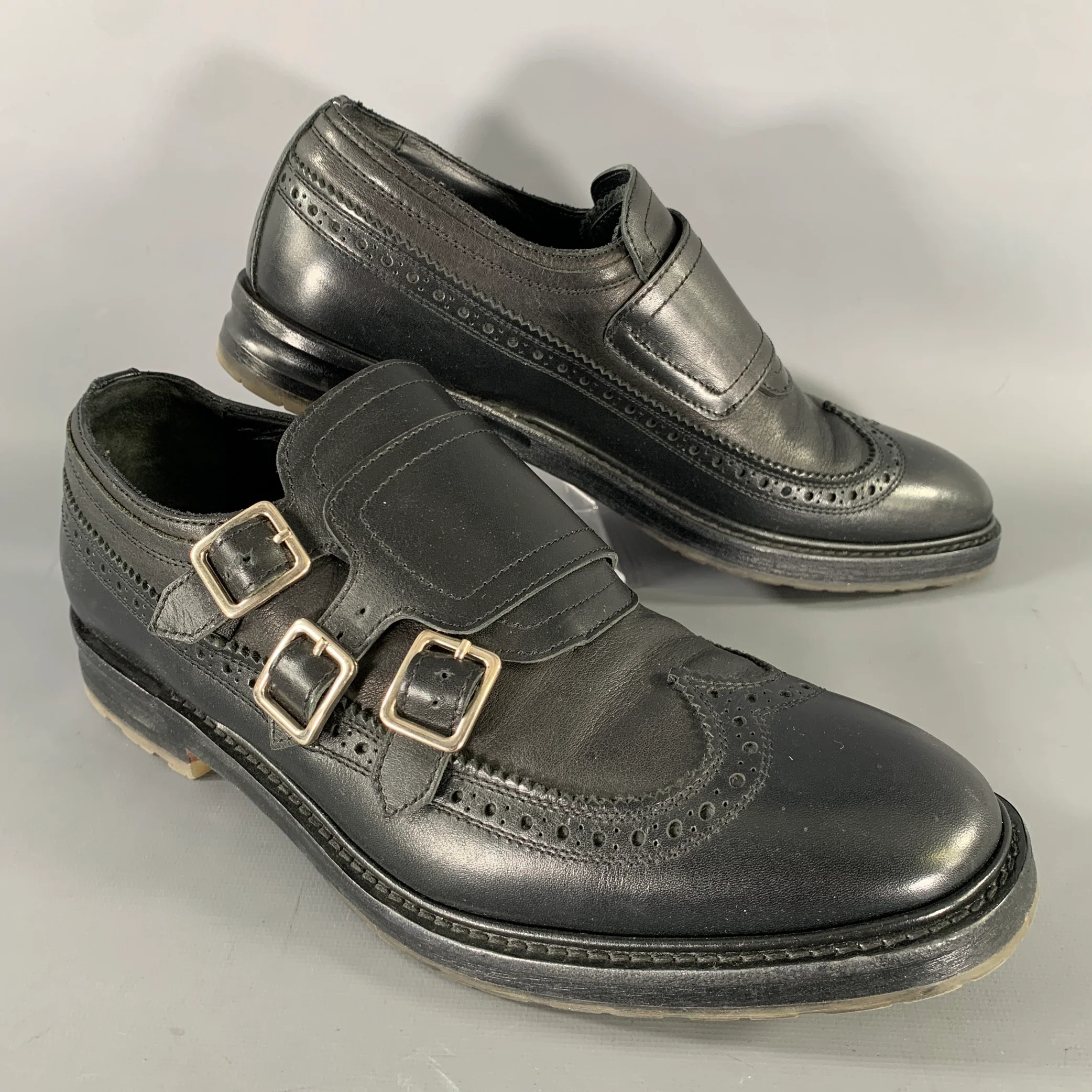 ALEXANDER MCQUEEN Size 9 Black Leather Monk Strap Loafers