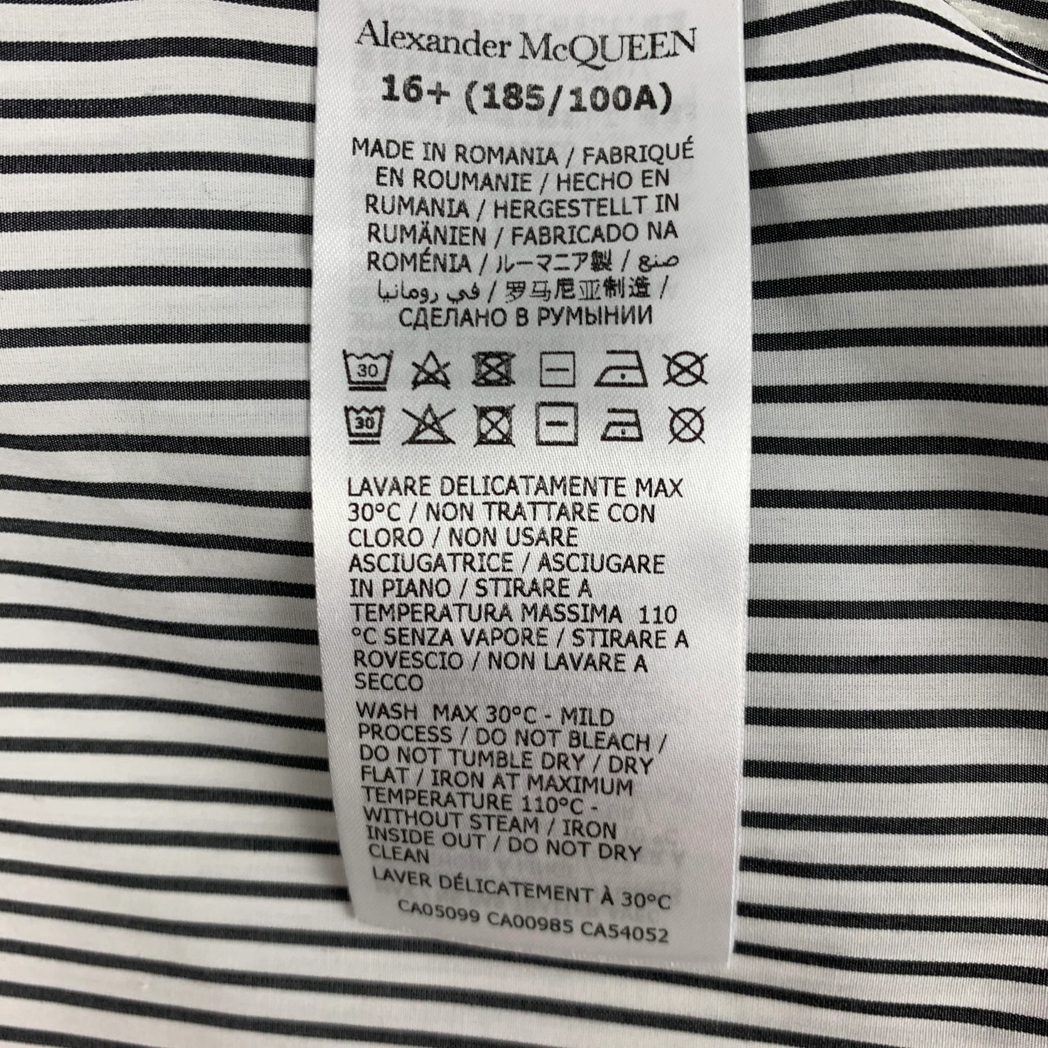 ALEXANDER MCQUEEN Size L Black White Stripe Cotton Short Sleeve Shirt - Image 5