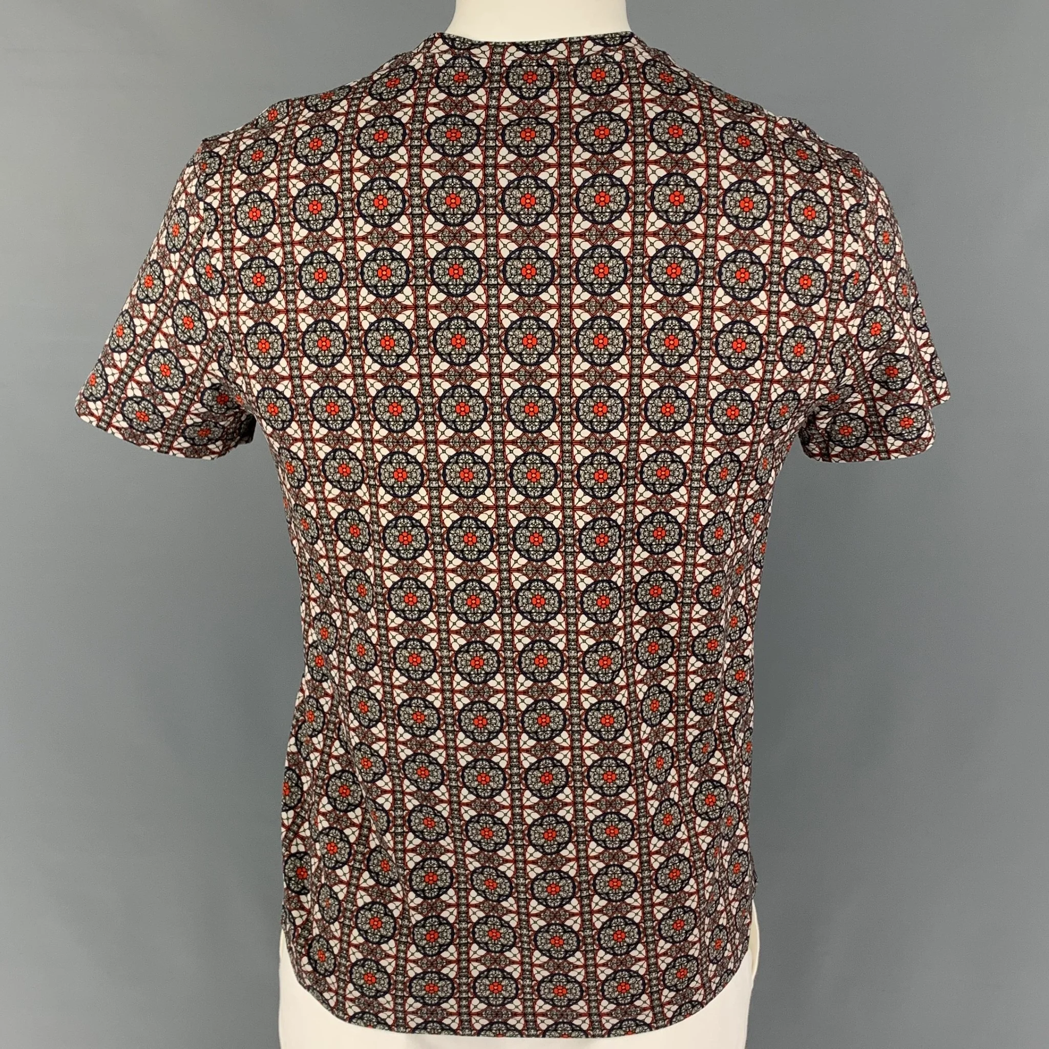 ALEXANDER MCQUEEN Size L Navy Red White Print Cotton Crew-Neck T-shirt - Image 3