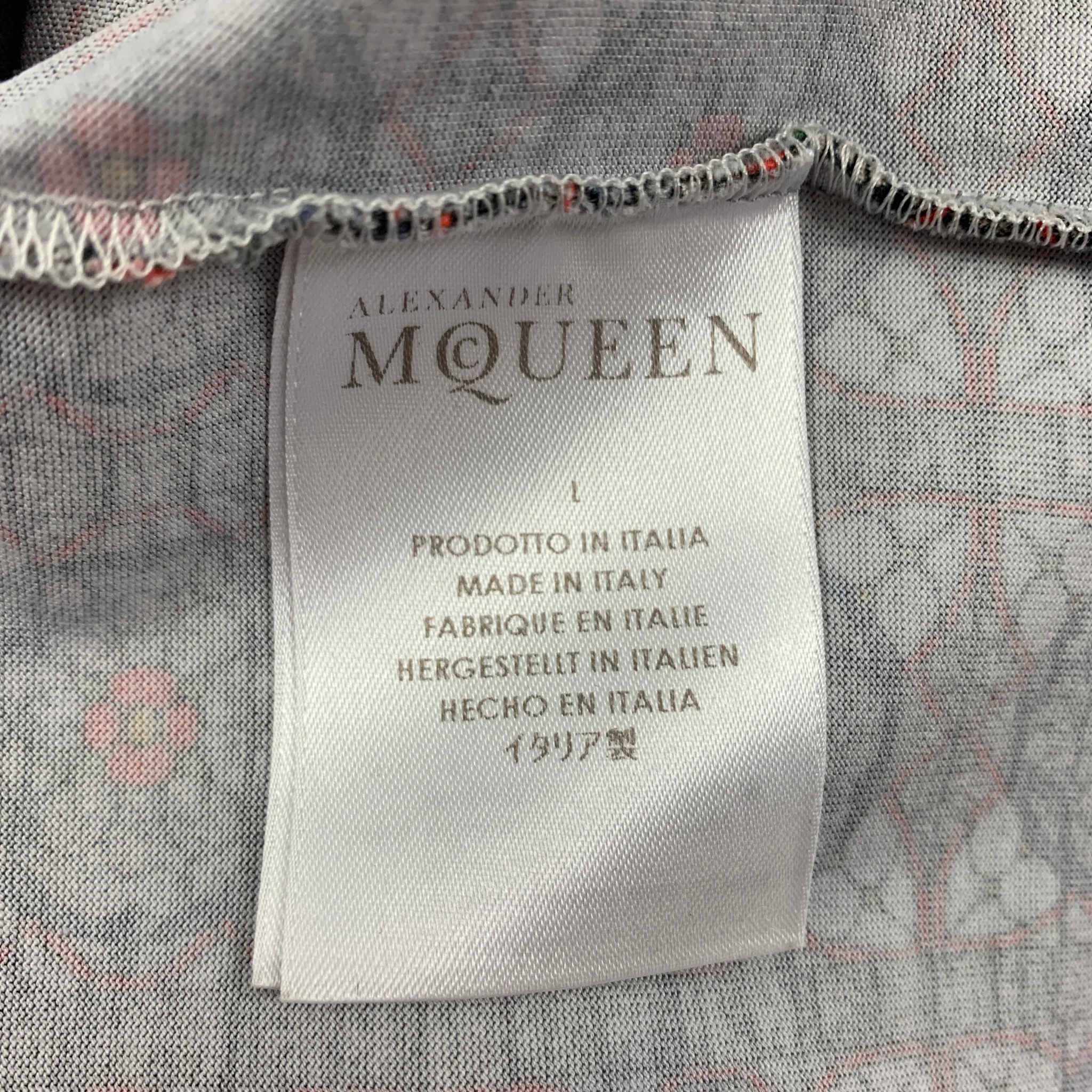 ALEXANDER MCQUEEN Size L Navy Red White Print Cotton Crew-Neck T-shirt - Image 4
