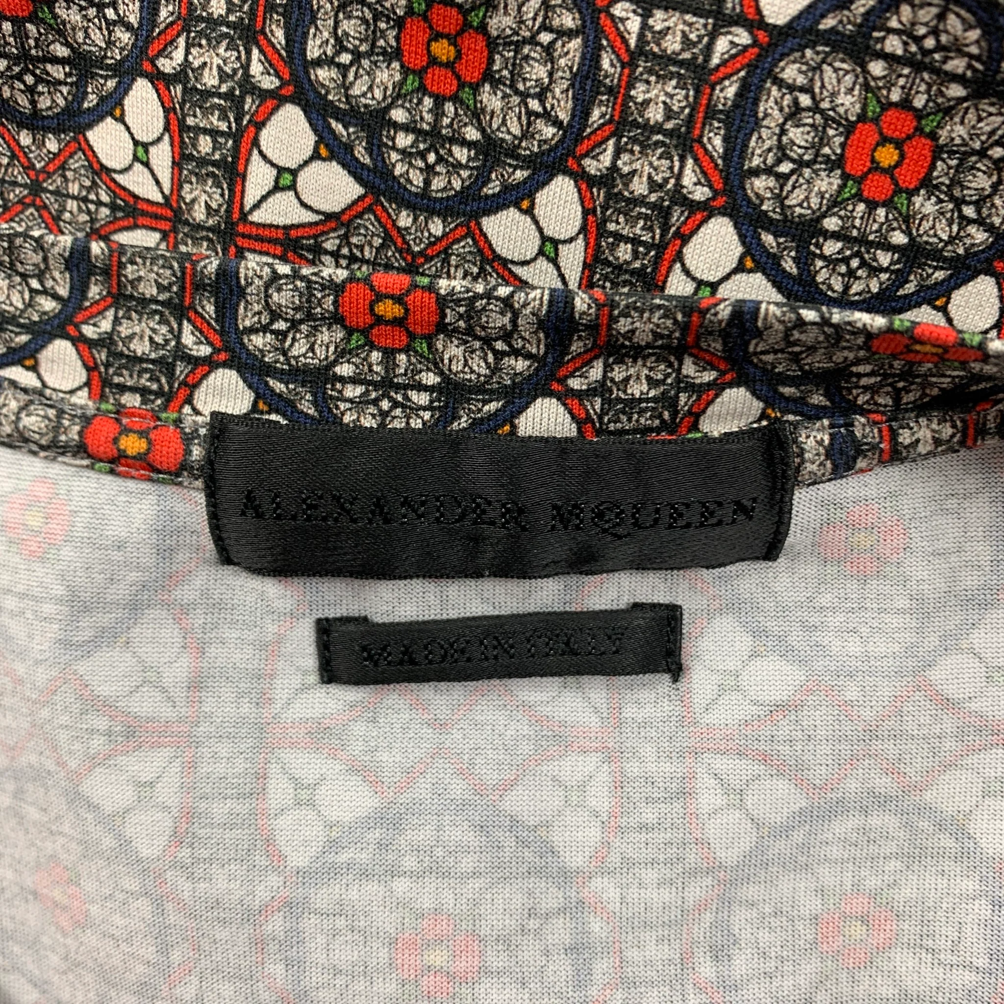 ALEXANDER MCQUEEN Size L Navy Red White Print Cotton Crew-Neck T-shirt - Image 6