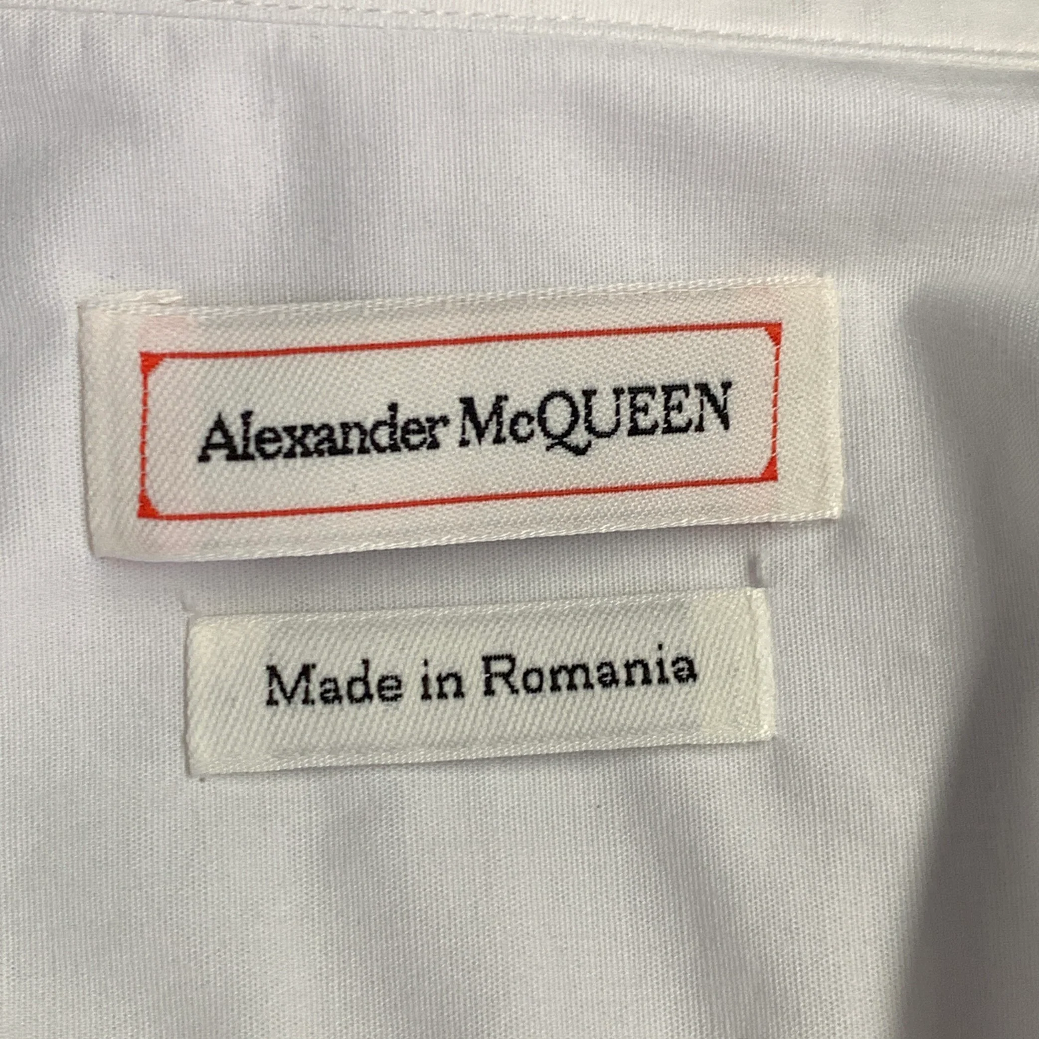 ALEXANDER MCQUEEN Size L White Cotton Blend Curved Cutaway Button Up Long Sleeve Shirt - Image 5