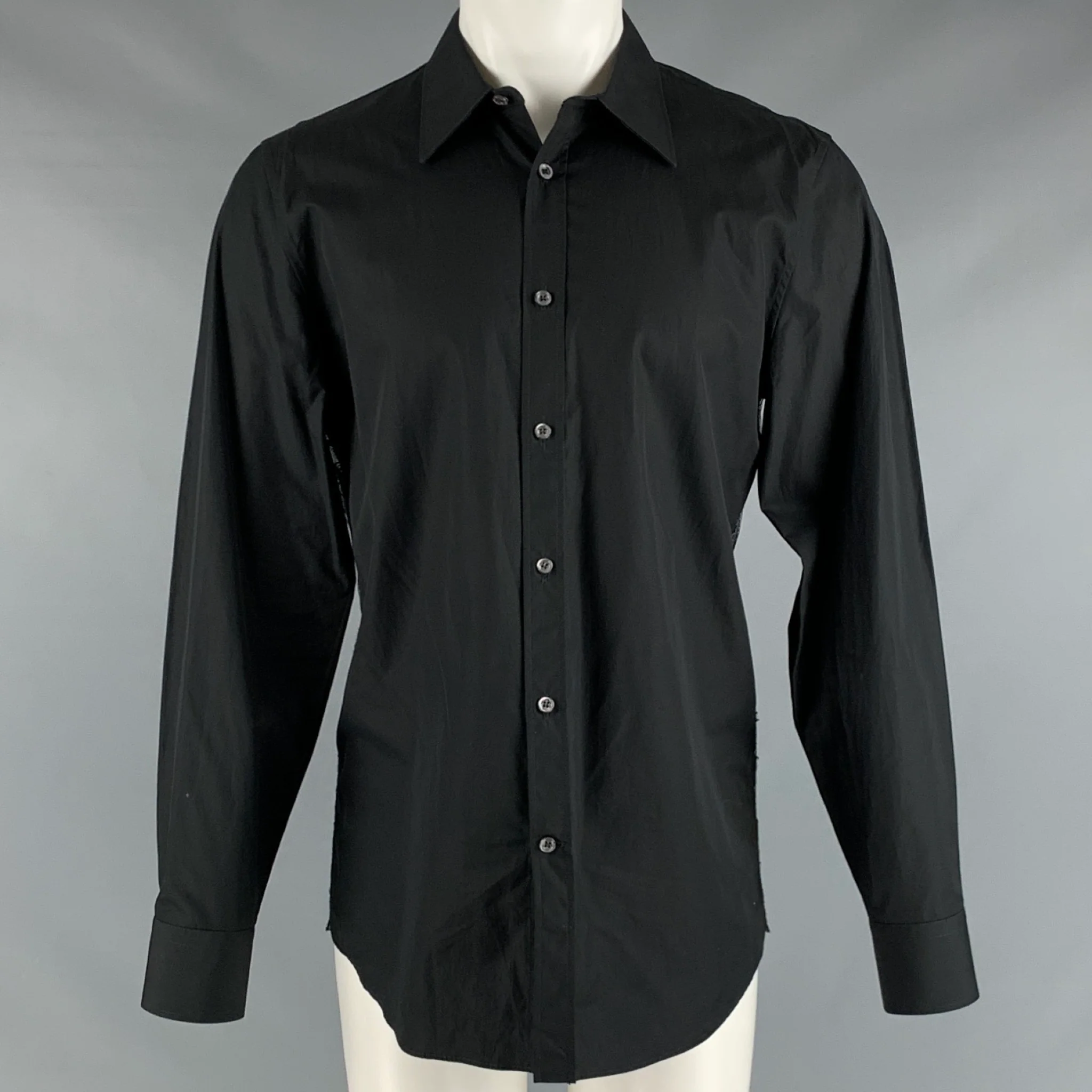ALEXANDER MCQUEEN Size M Black Lace Cotton Button Up Long Sleeve Shirt