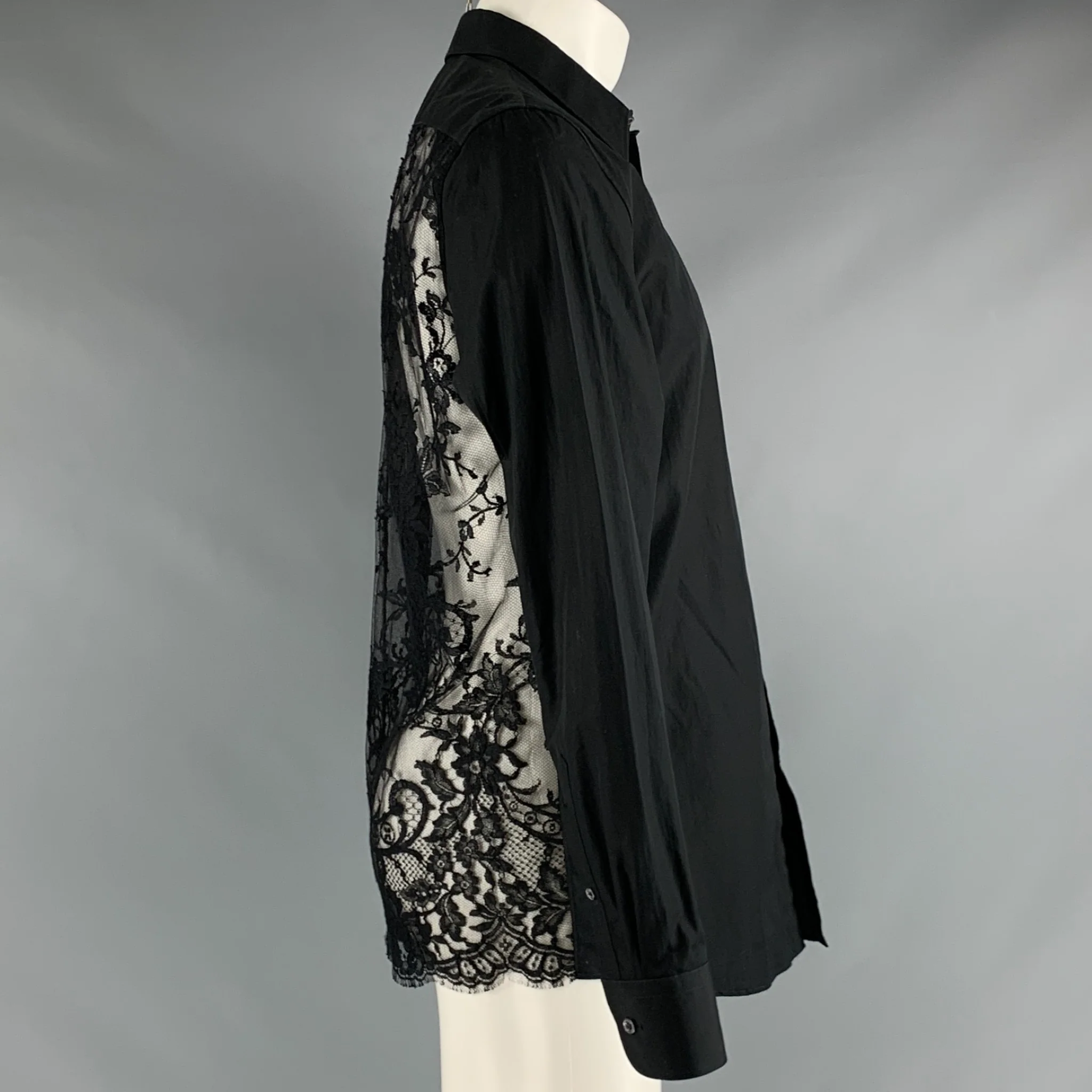 ALEXANDER MCQUEEN Size M Black Lace Cotton Button Up Long Sleeve Shirt - Image 2